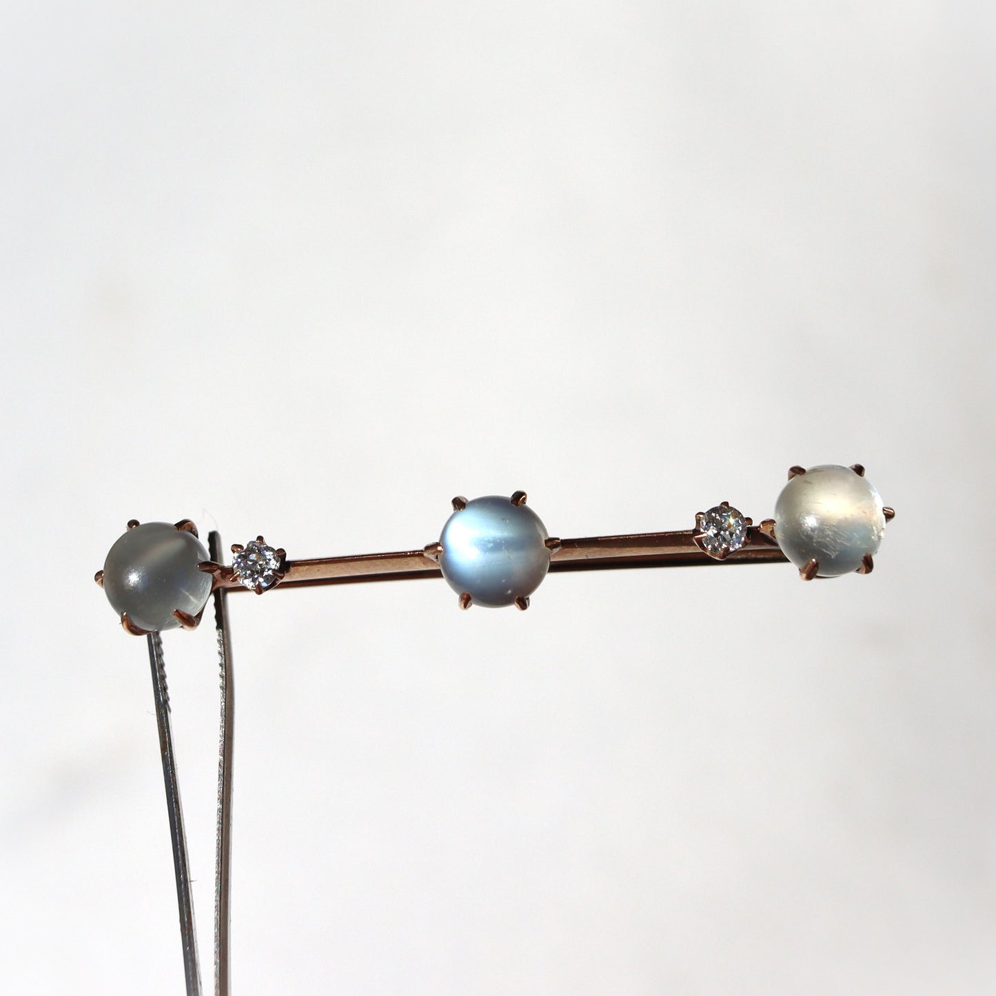 Edwardian Yellow Gold Moonstone Diamond Bar Brooch c1910