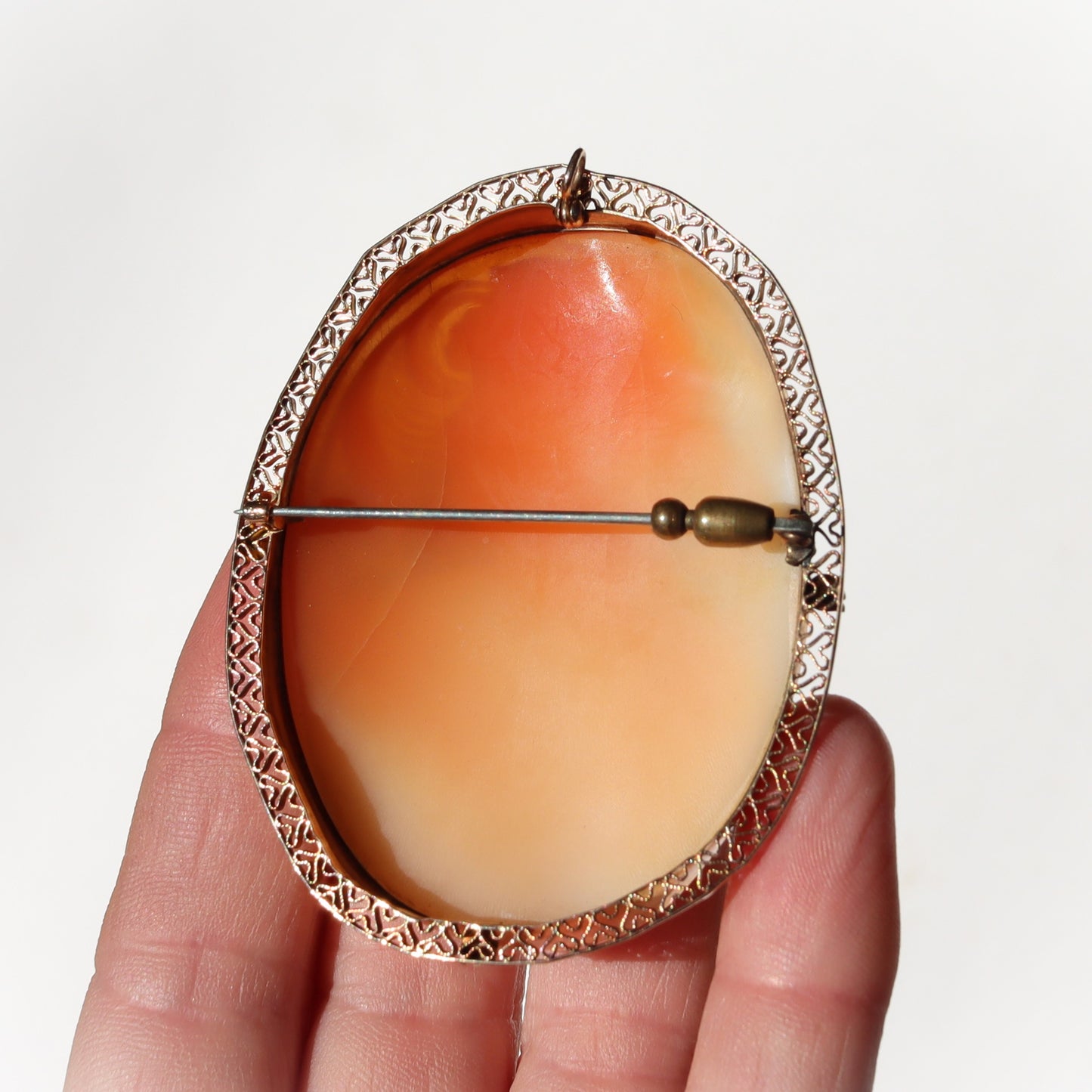 Oversize Art Nouveau 14k Gold Three Color Level Lily Flora Cameo Pendant Brooch