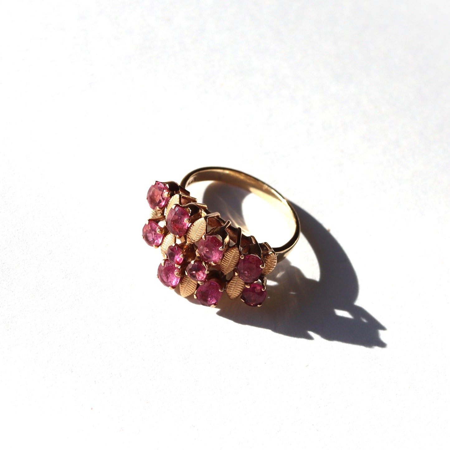 Mid Century Modern 14k Gold 1970's Ruby Cluster Statement Cocktail Ring sz 5.25