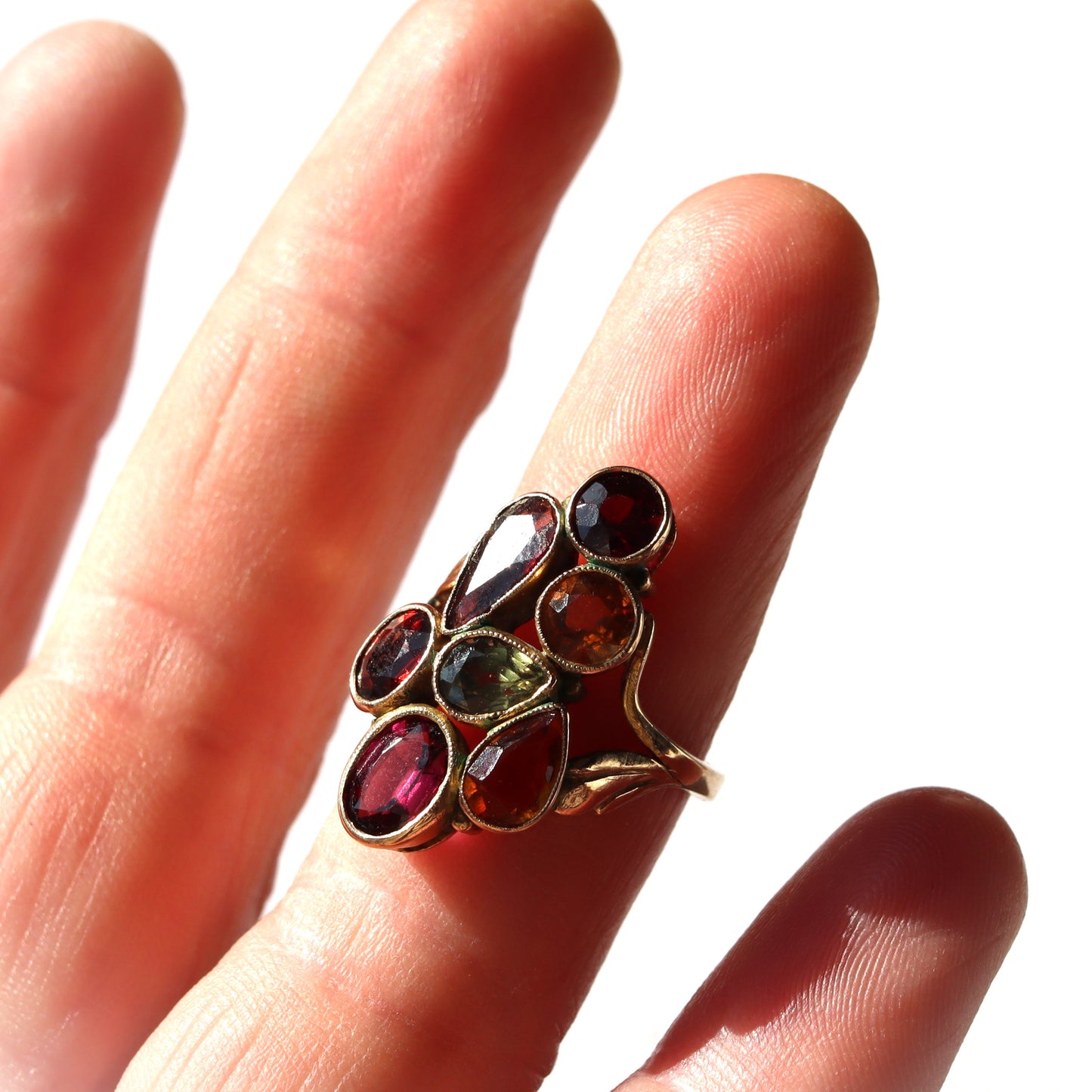 Vintage British 9ct Multi Gemstone Righthand Statement Cocktail Ring