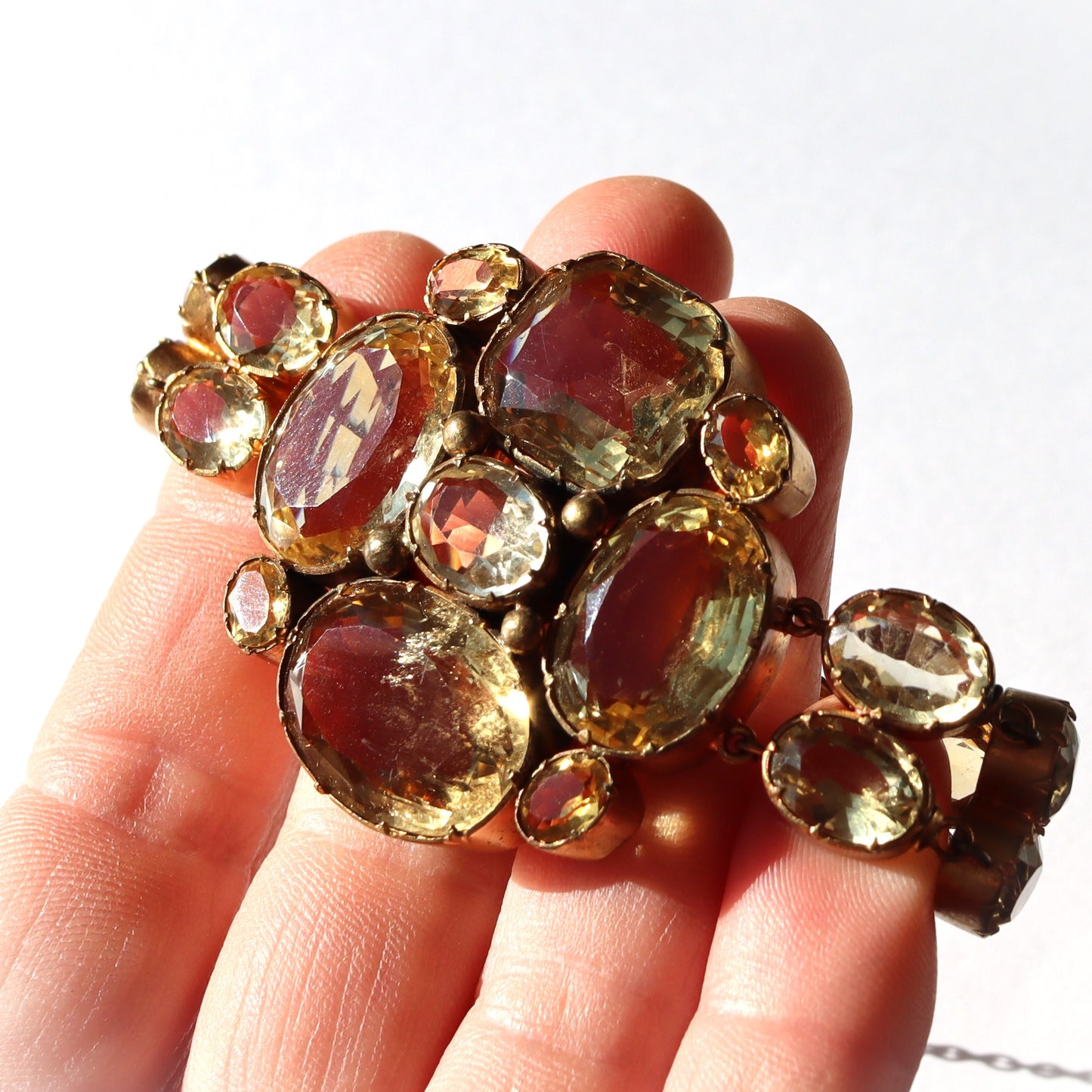 Victorian Pinchbeck or Rolled Gold Citrine Statement Bracelet