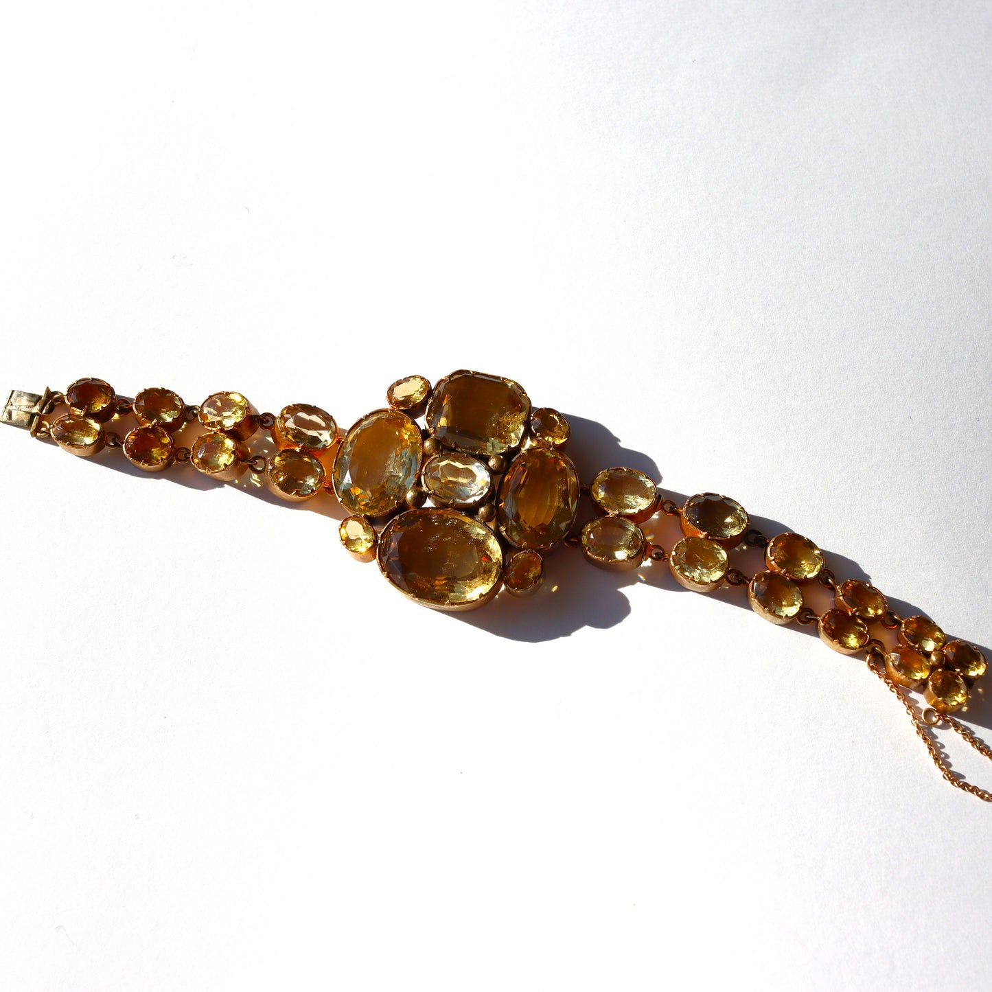 Victorian Pinchbeck or Rolled Gold Citrine Statement Bracelet