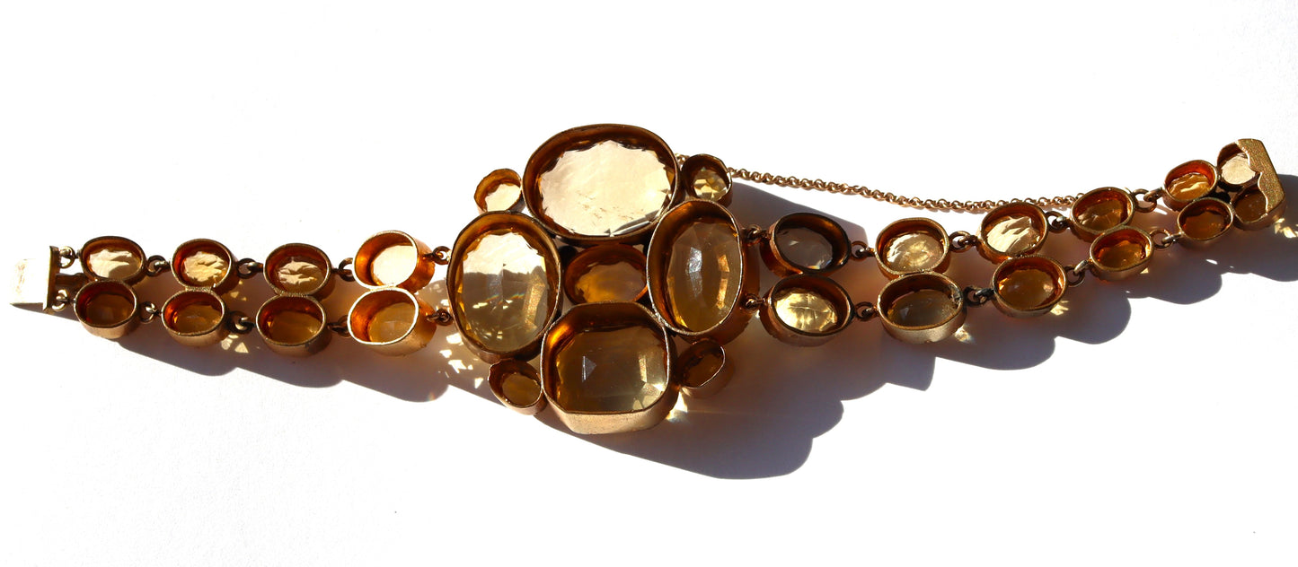 Victorian Pinchbeck or Rolled Gold Citrine Statement Bracelet