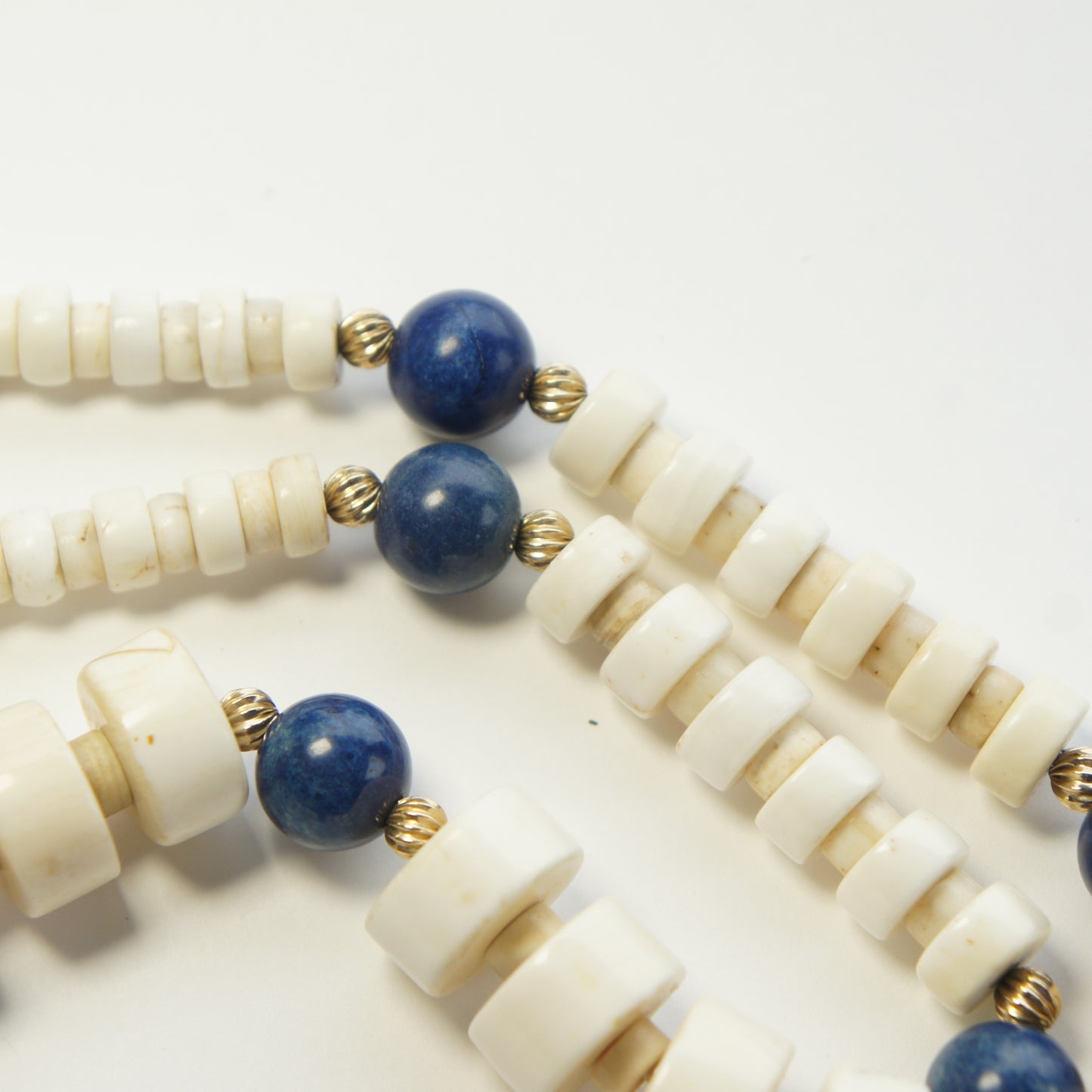Estate Chinese Lapis Lazuli 10k Gold Graduated Carved Bead Necklace c1950-80