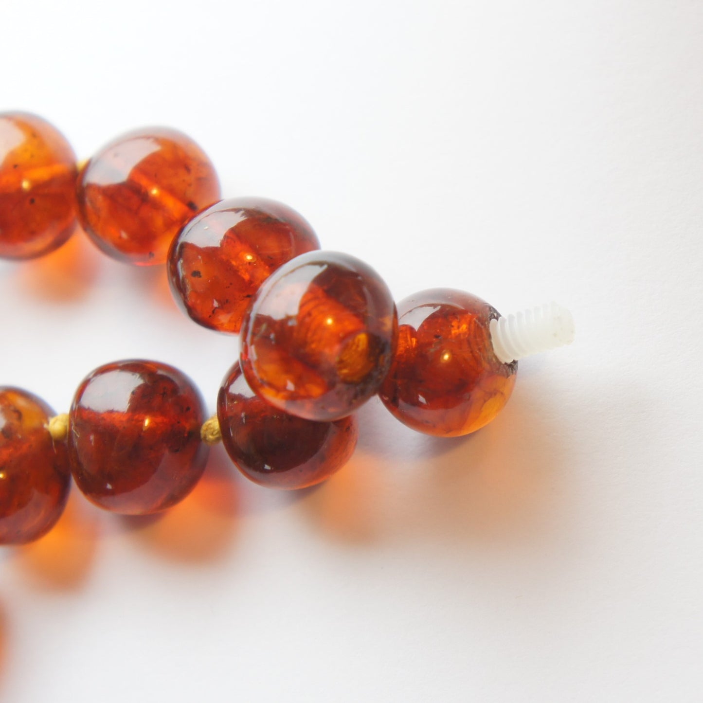 Art Deco Natural Cognac Baltic Amber Rough Polished Round 18" Bead Necklace