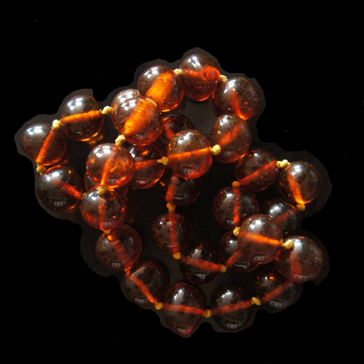 Art Deco Natural Cognac Baltic Amber Rough Polished Round 18" Bead Necklace