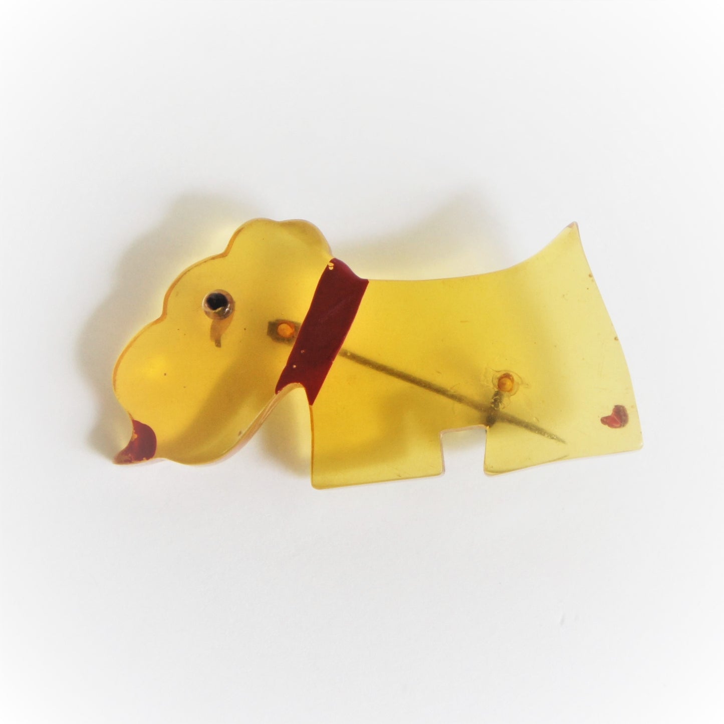 Art Deco Apple Juice Bakelite Scotty Westie Dog Brooch Pin Hand Painted c1930