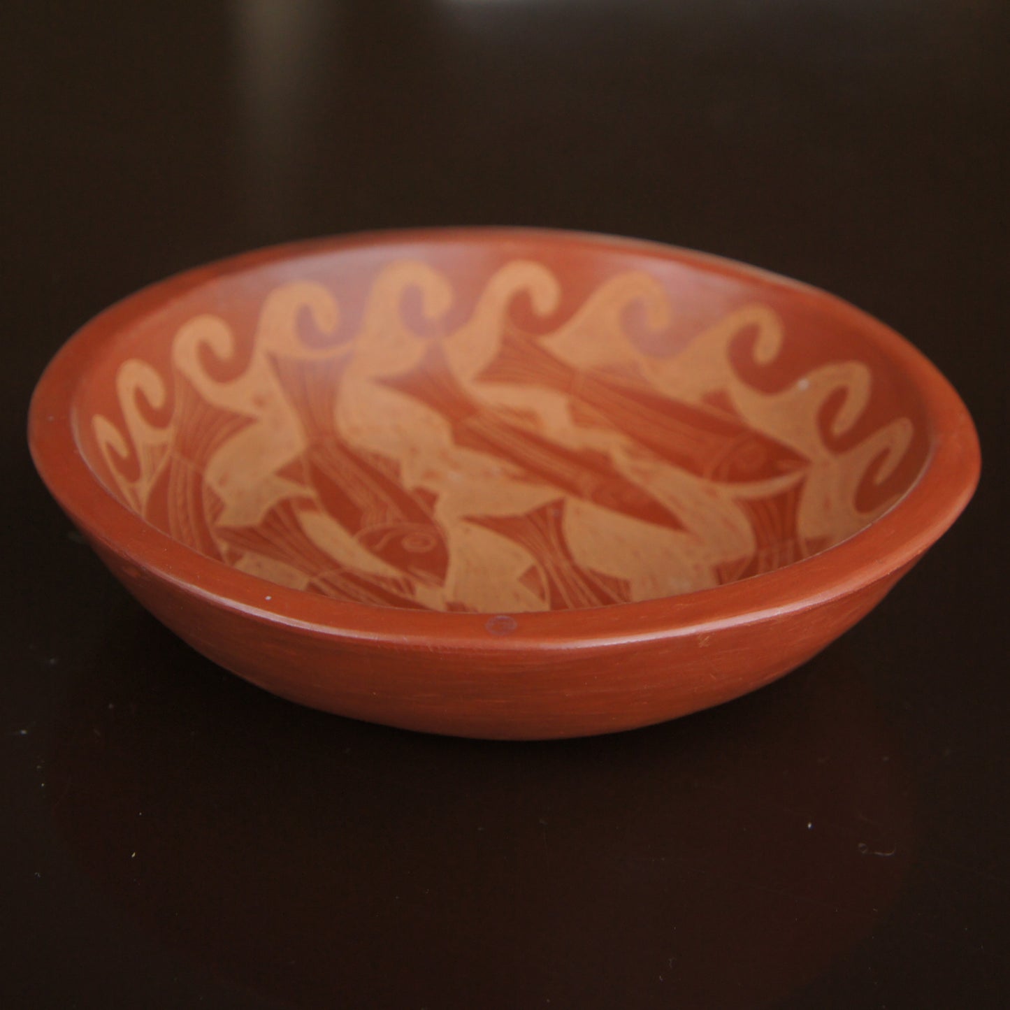 Vintage Nicholas Fabian Signed Purepecha style Fish Motif Bowl Michoacan Mexico
