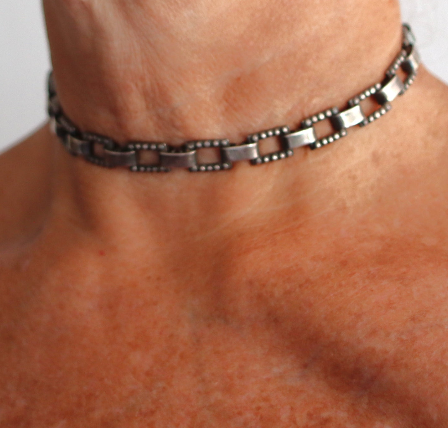 Vintage Taxco Mexico Sterling Silver Los Castillo Choker Fancy Link Chain Necklace