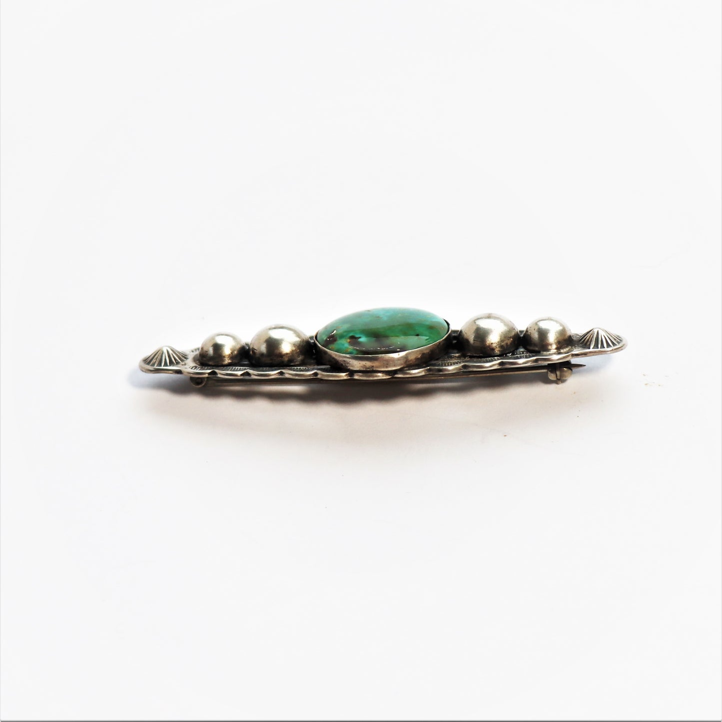 Vintage Navajo Pearl c1950 sterling silver Turquoise Harvey era Large Bar Brooch