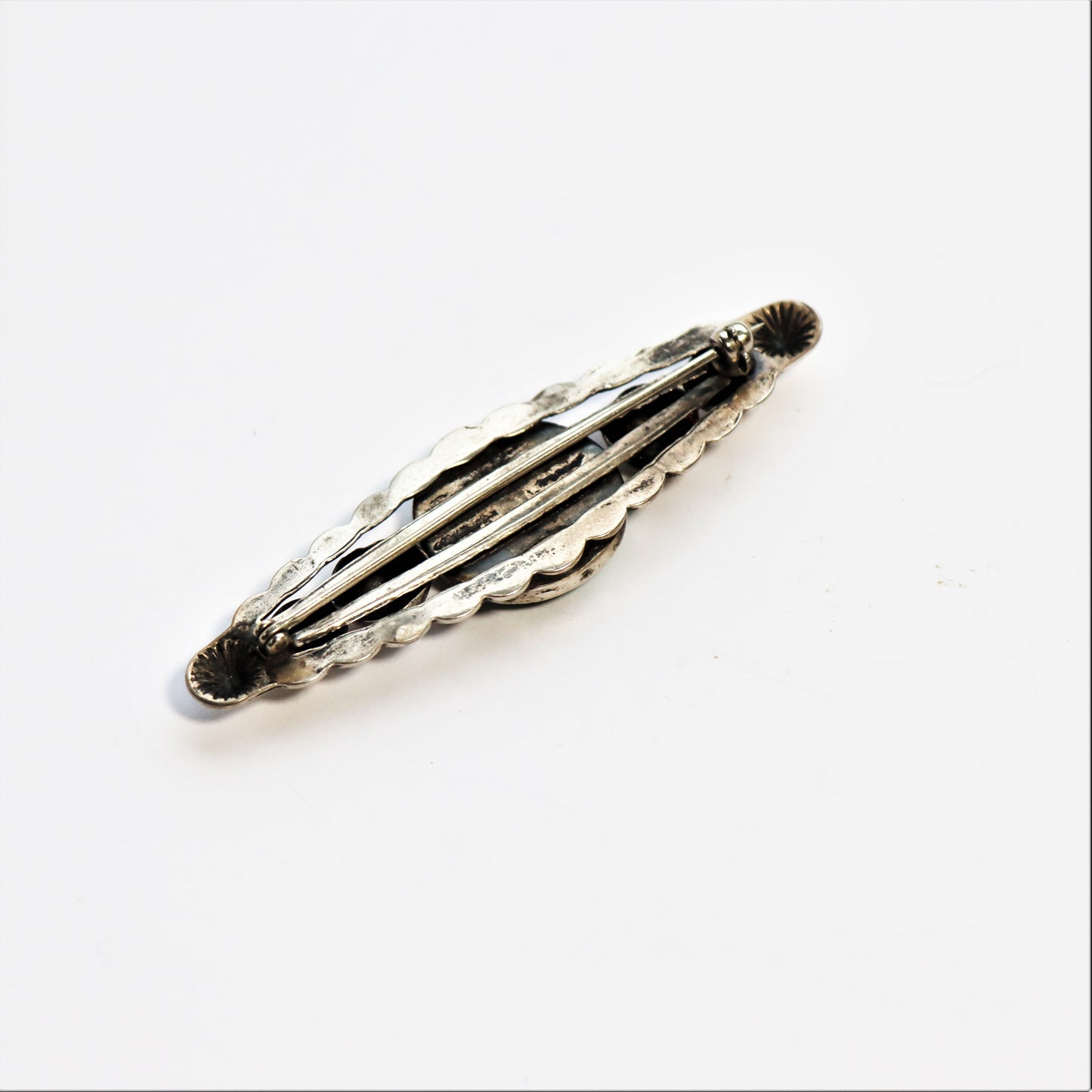 Vintage Navajo Pearl c1950 sterling silver Turquoise Harvey era Large Bar Brooch