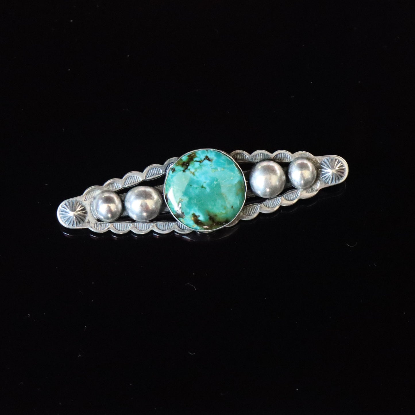 Vintage Navajo Pearl c1950 sterling silver Turquoise Harvey era Large Bar Brooch