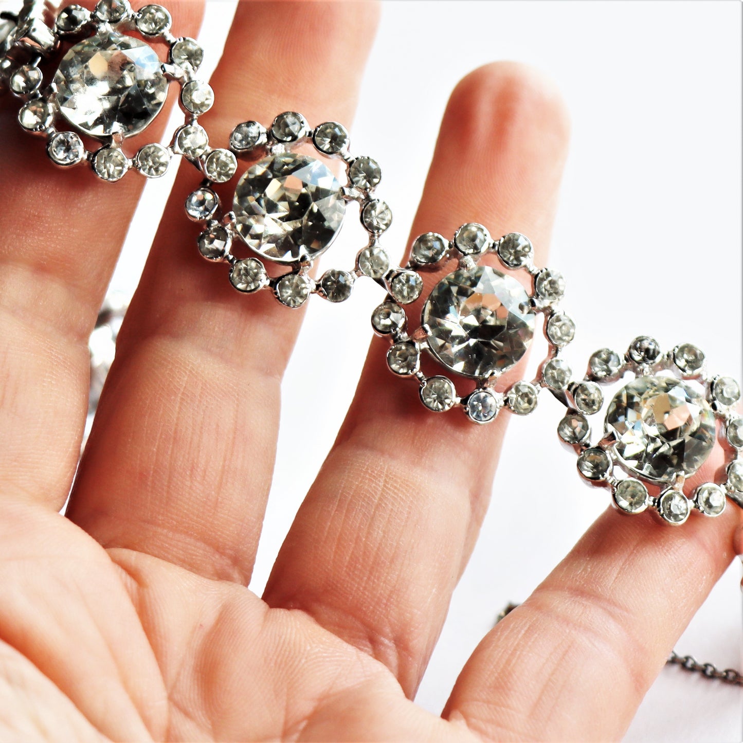 Vintage Early Eisenberg Original Signed Sterling Silver Rhinestone Statement Bracelet