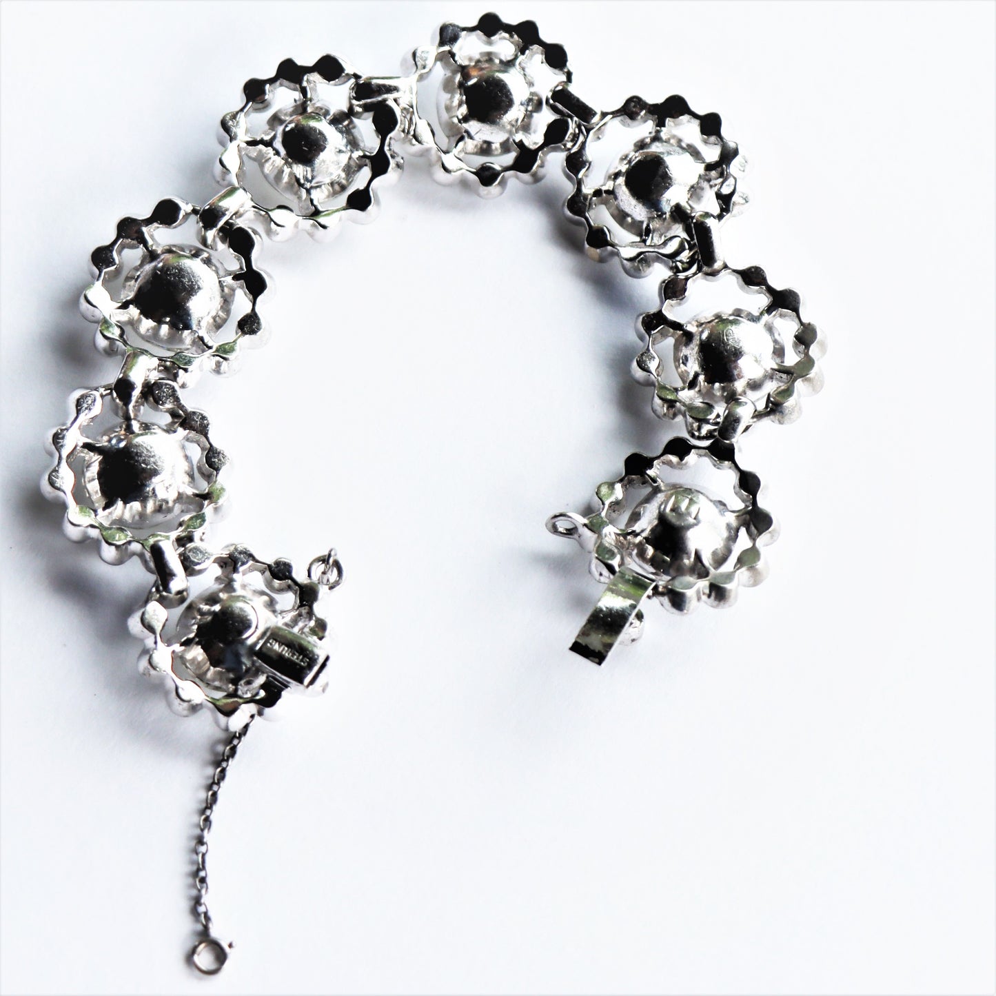 Vintage Early Eisenberg Original Signed Sterling Silver Rhinestone Statement Bracelet