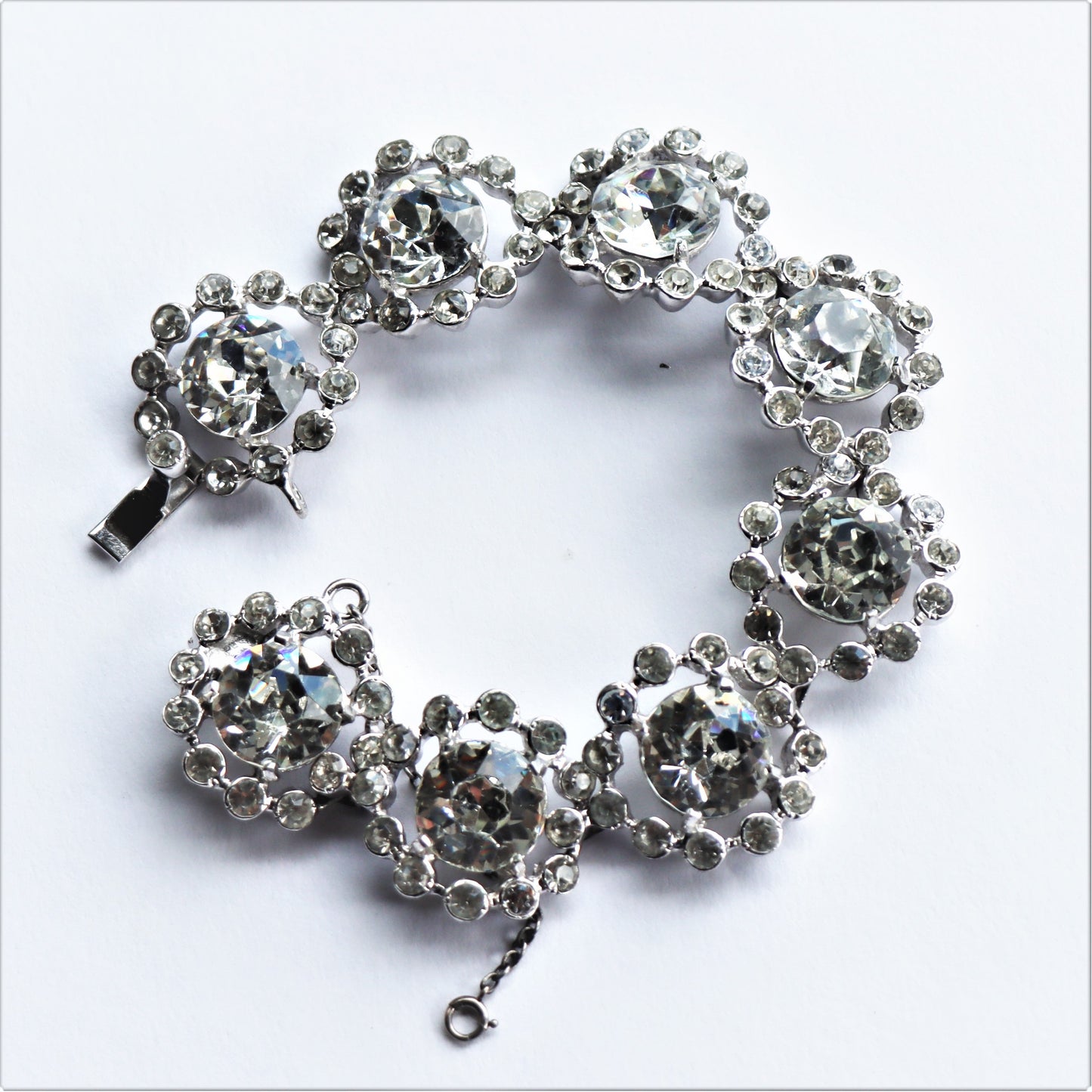 Vintage Early Eisenberg Original Signed Sterling Silver Rhinestone Statement Bracelet
