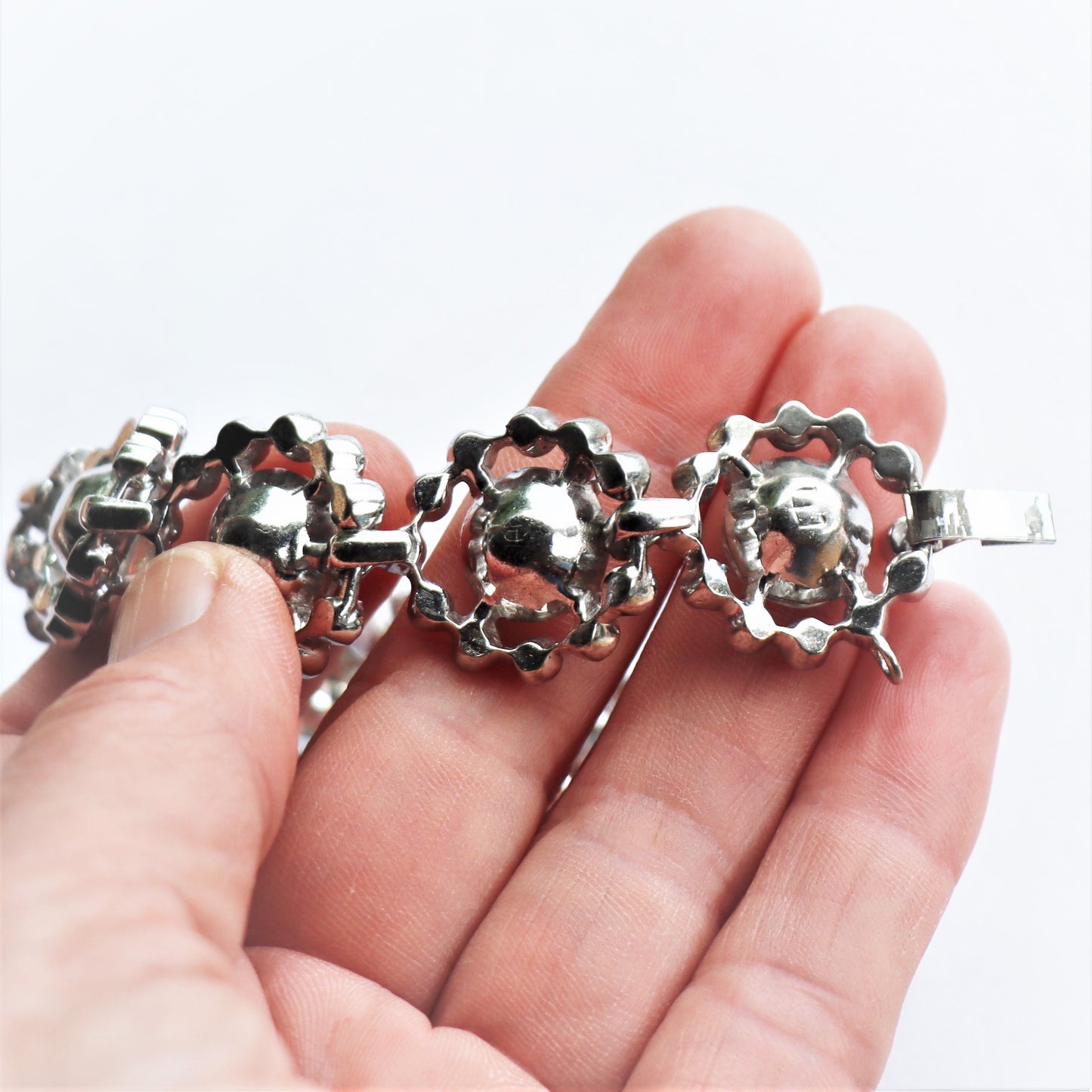 Vintage Early Eisenberg Original Signed Sterling Silver Rhinestone Statement Bracelet