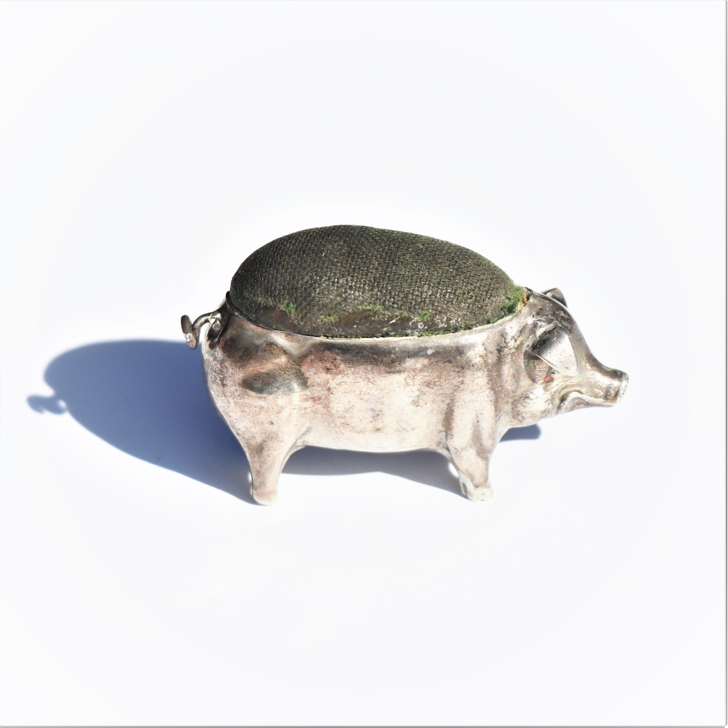 Antique British Sterling Silver Figural Pig Sewing Pin Cushion Henry Matthews c1912