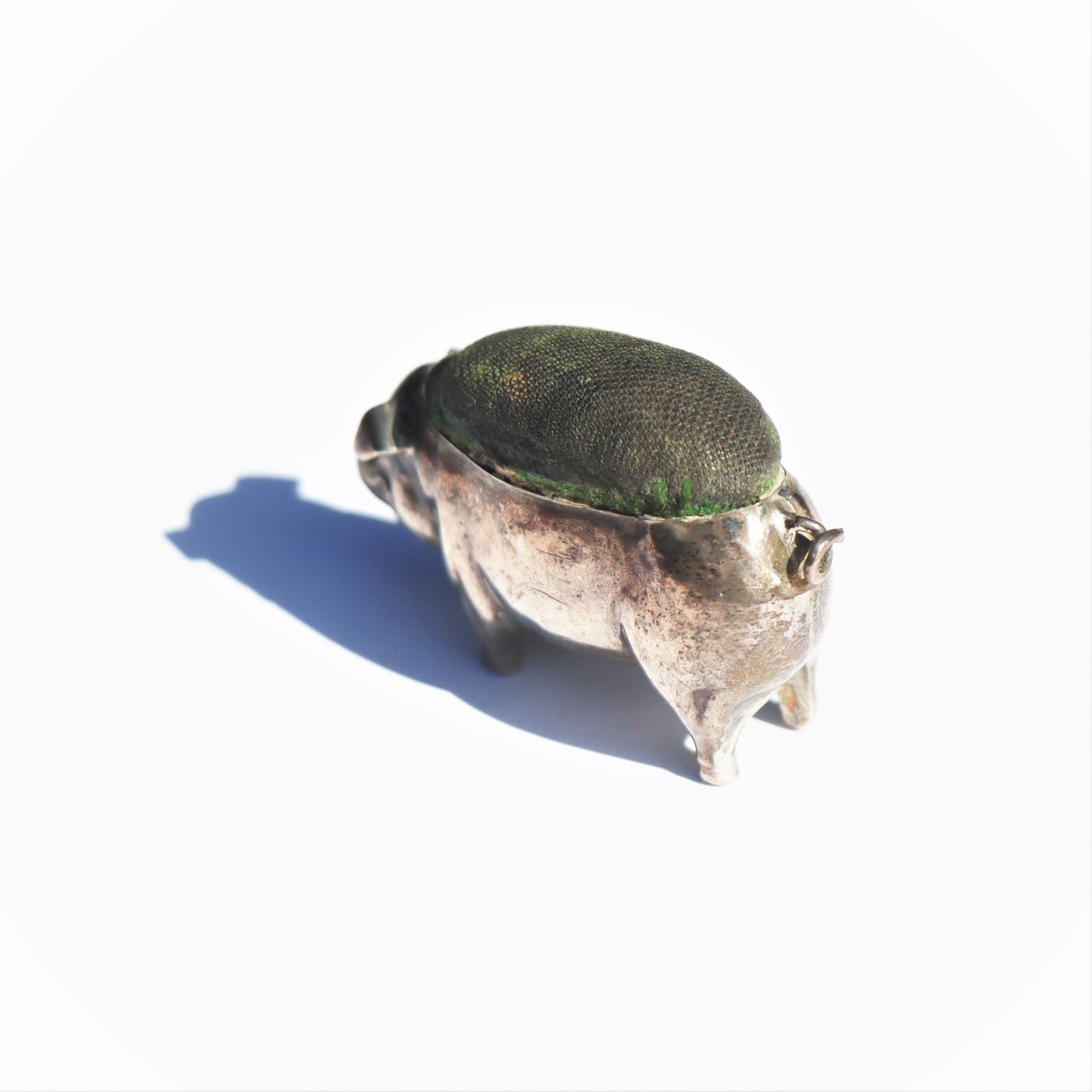 Antique British Sterling Silver Figural Pig Sewing Pin Cushion Henry Matthews c1912