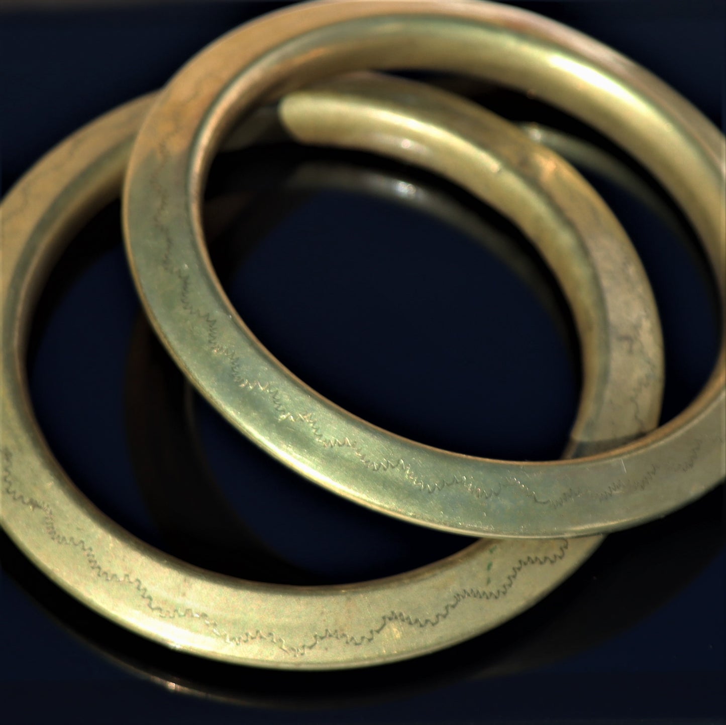 Vintage Hollow Large Engraved Brass Pair Tribal Stacking Bangle Bracelets
