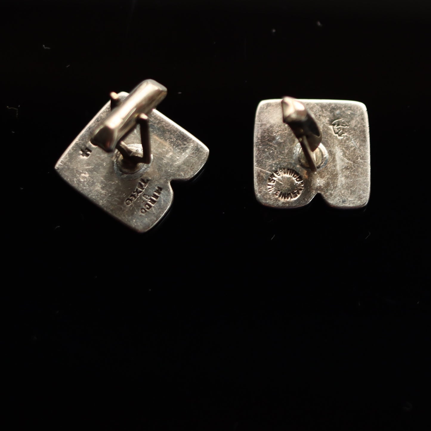Mid Century Mod Margot de Taxco Sterling Silver Confetti Enamel Cufflinks