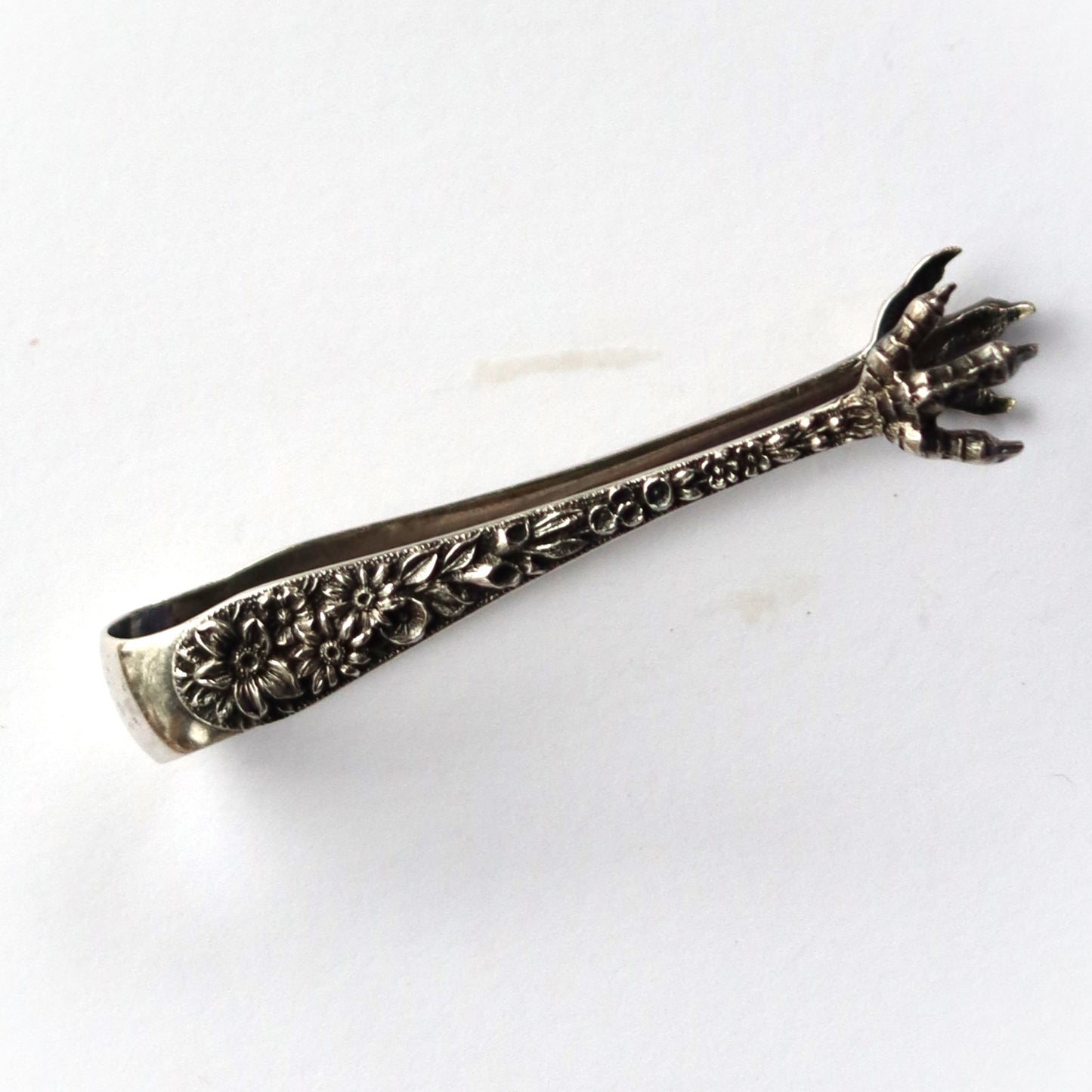 True Vintage Kirk & Son Sterling Silver Repousse Floral Pattern Sugar Tongs