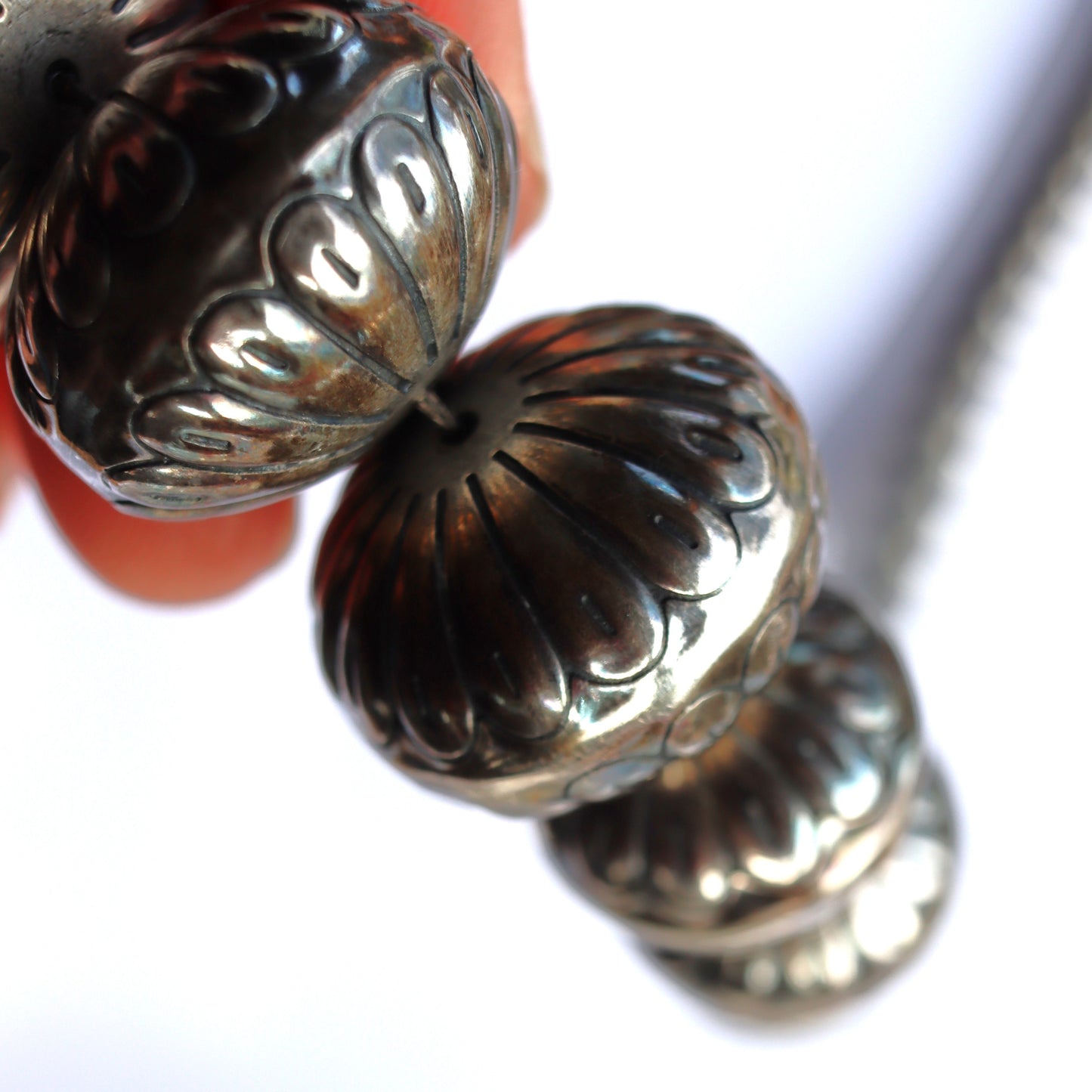 Vintage Navajo Pearl un Signed Graduated Sterling Silver Bead Necklace 28" pos. Yazzie