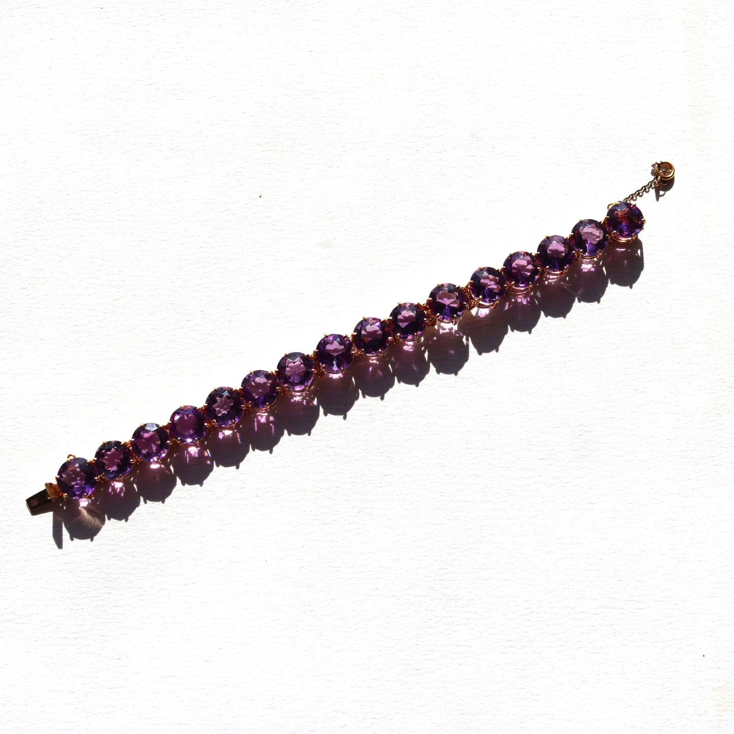 Vintage Estate 14k Gold Large Amethyst Tennis Bracelet 32 + carats 6.5"