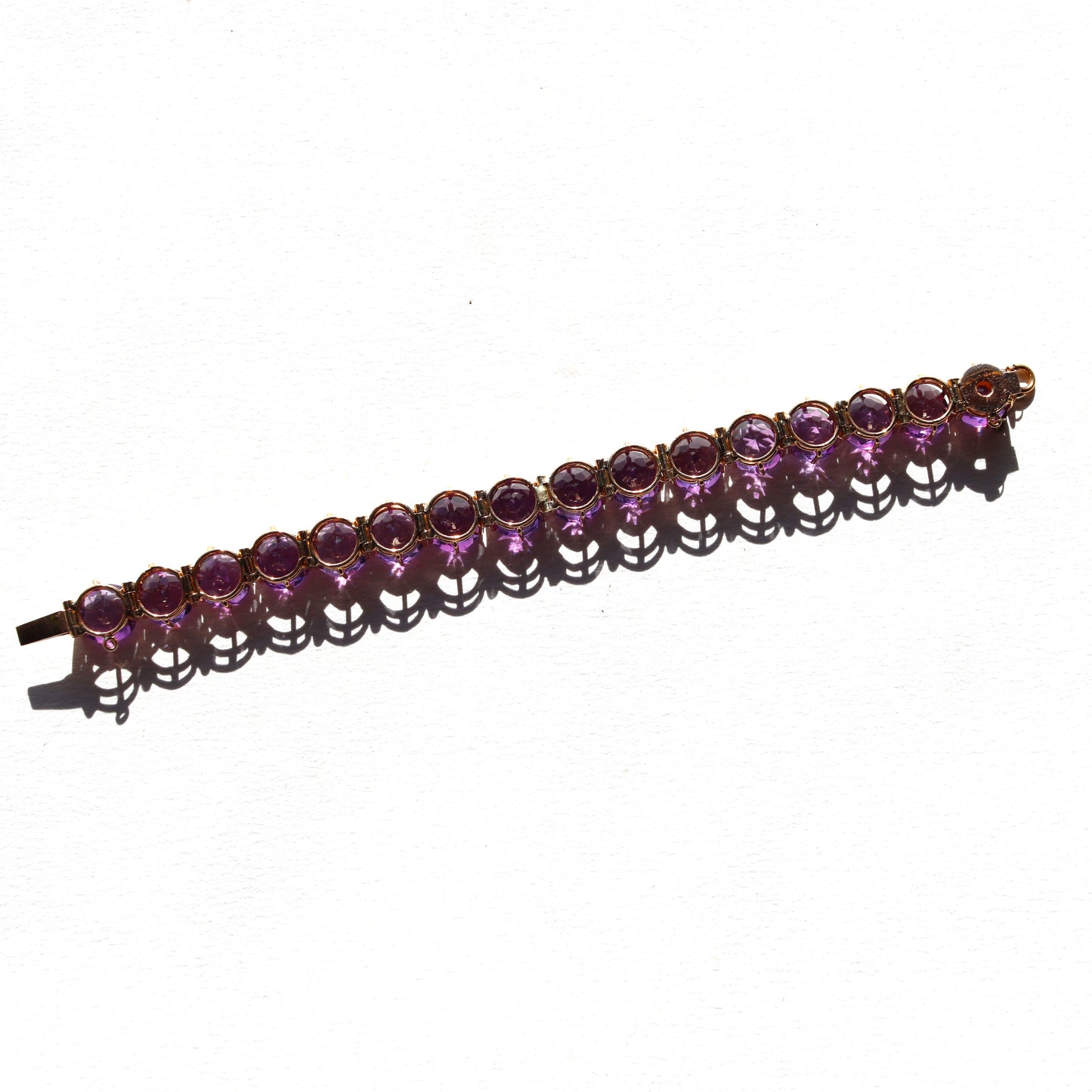 Vintage Estate 14k Gold Large Amethyst Tennis Bracelet 32 + carats 6.5"