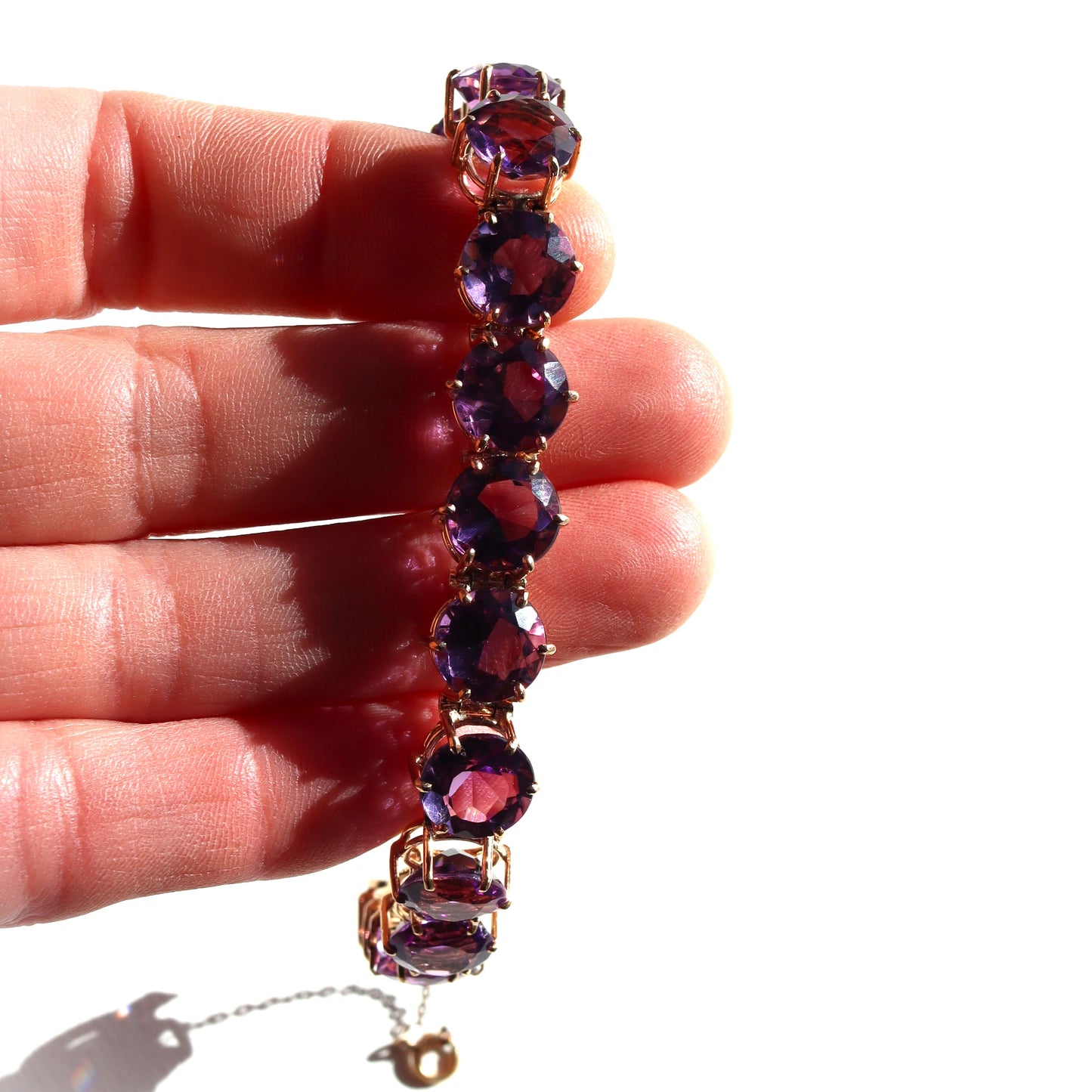 Vintage Estate 14k Gold Large Amethyst Tennis Bracelet 32 + carats 6.5"