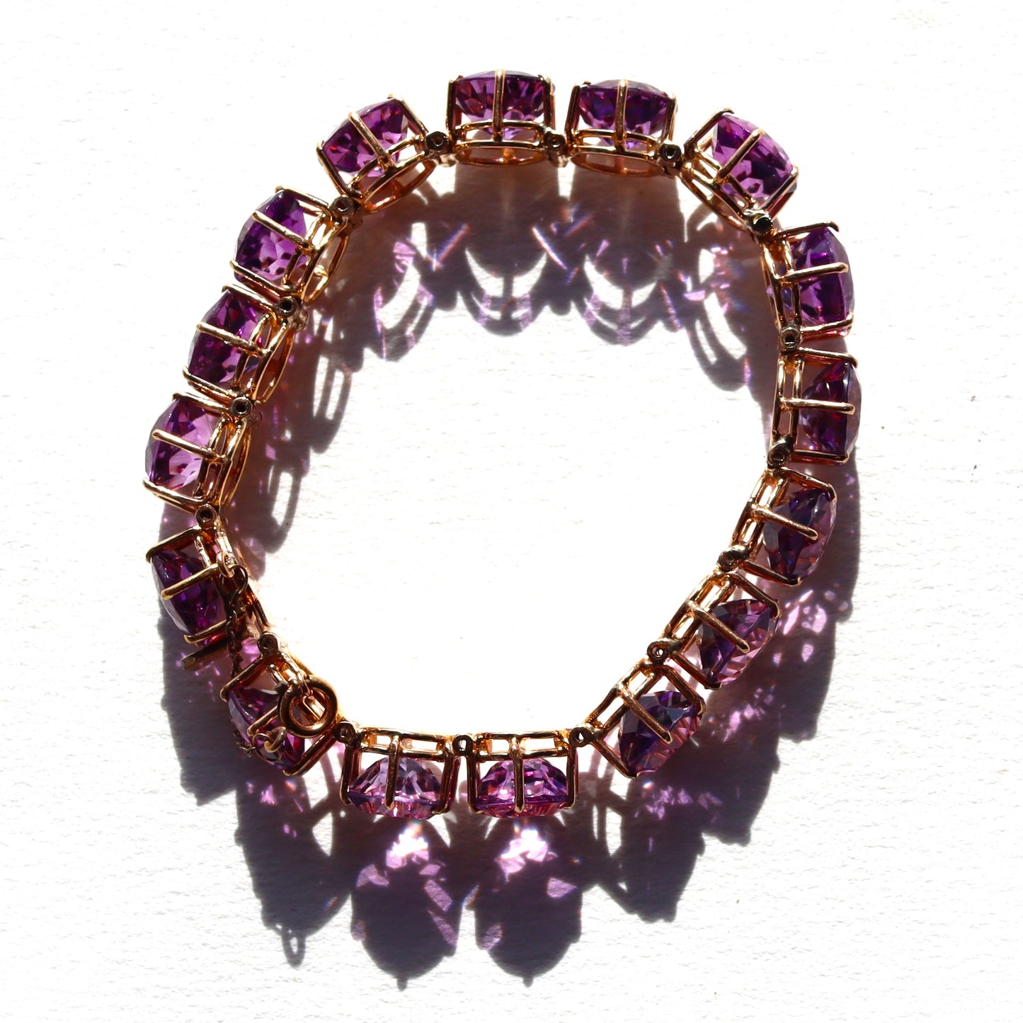 Vintage Estate 14k Gold Large Amethyst Tennis Bracelet 32 + carats 6.5"