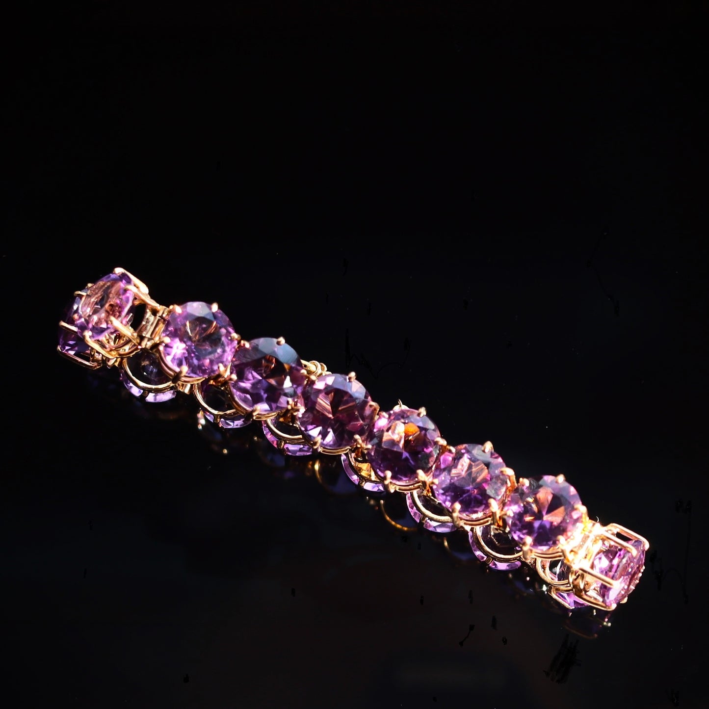 Vintage Estate 14k Gold Large Amethyst Tennis Bracelet 32 + carats 6.5"