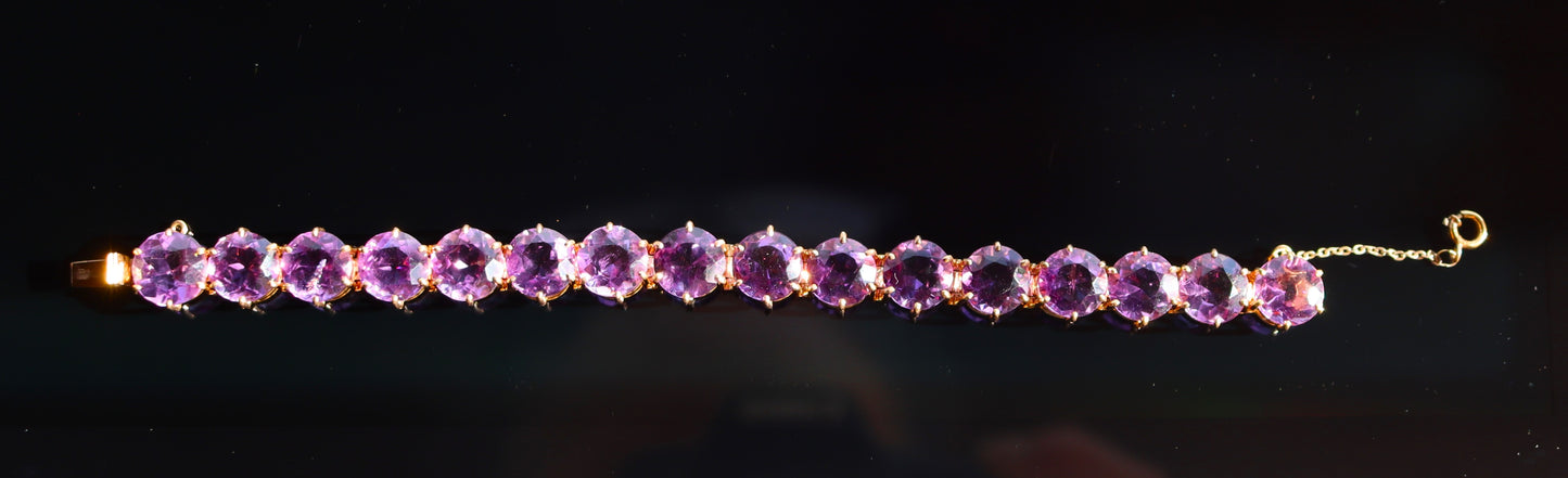 Vintage Estate 14k Gold Large Amethyst Tennis Bracelet 32 + carats 6.5"