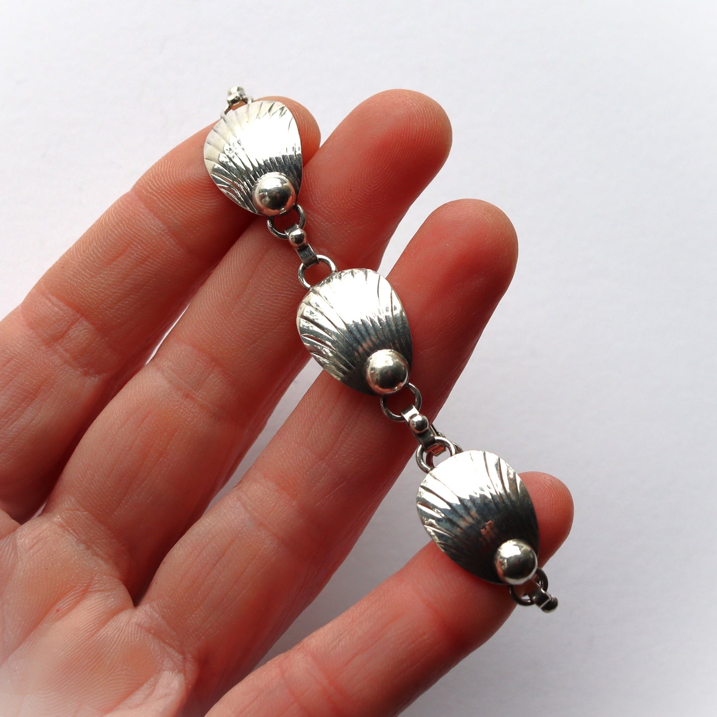 Mid Century Danish Modern Sterling Silver Shell Link Carl Ove Frydensberg