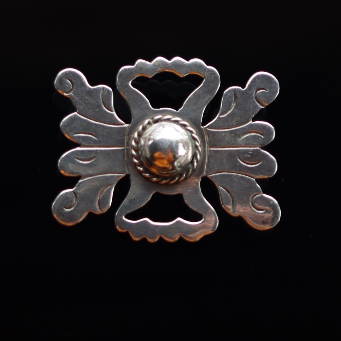 Late Art Deco Sterling Silver Oversize Mexico Pre Hispanic Brooch c1940-50