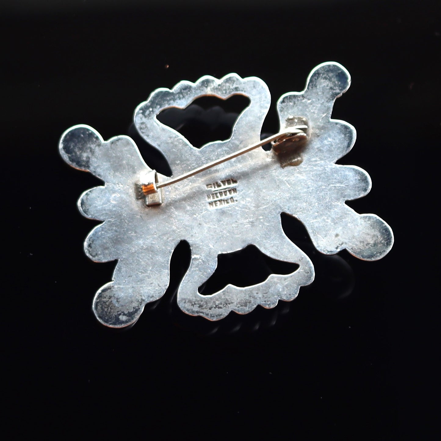 Late Art Deco Sterling Silver Oversize Mexico Pre Hispanic Brooch c1940-50