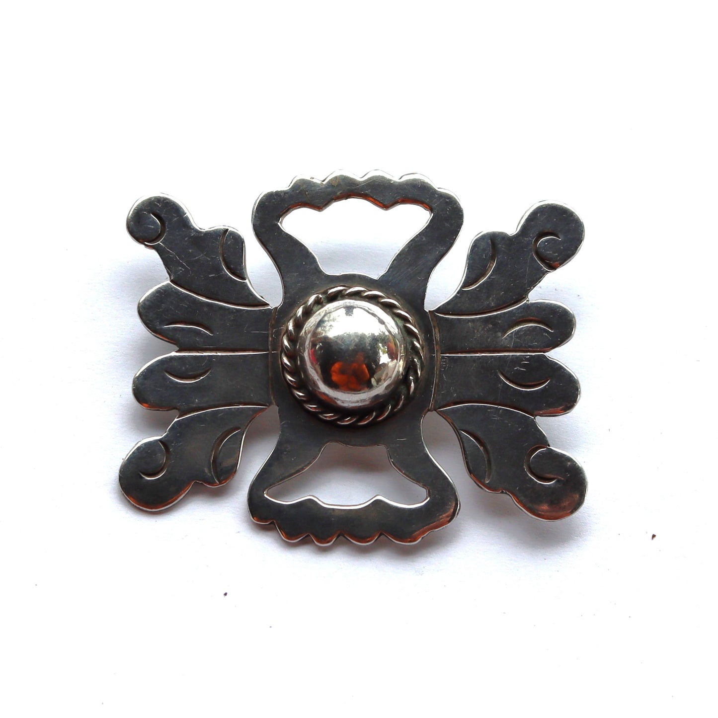 Late Art Deco Sterling Silver Oversize Mexico Pre Hispanic Brooch c1940-50