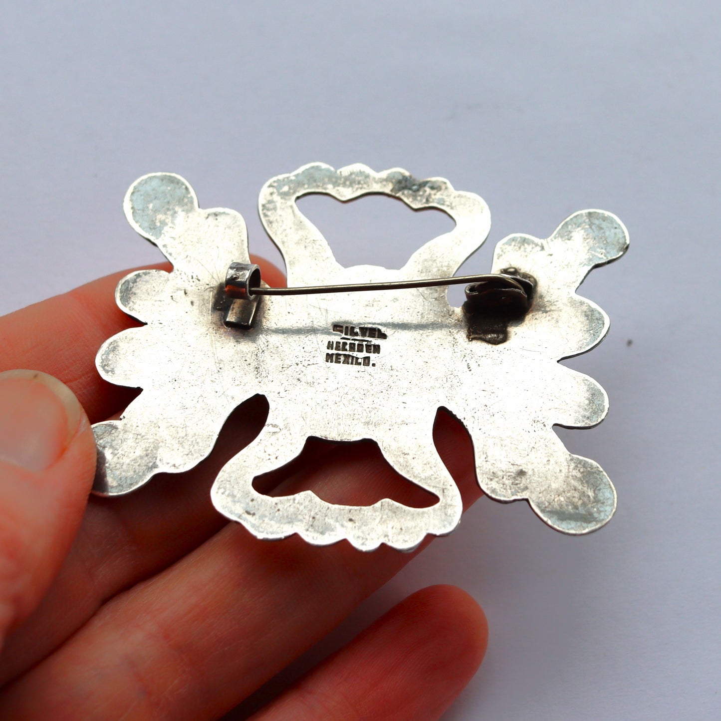 Late Art Deco Sterling Silver Oversize Mexico Pre Hispanic Brooch c1940-50