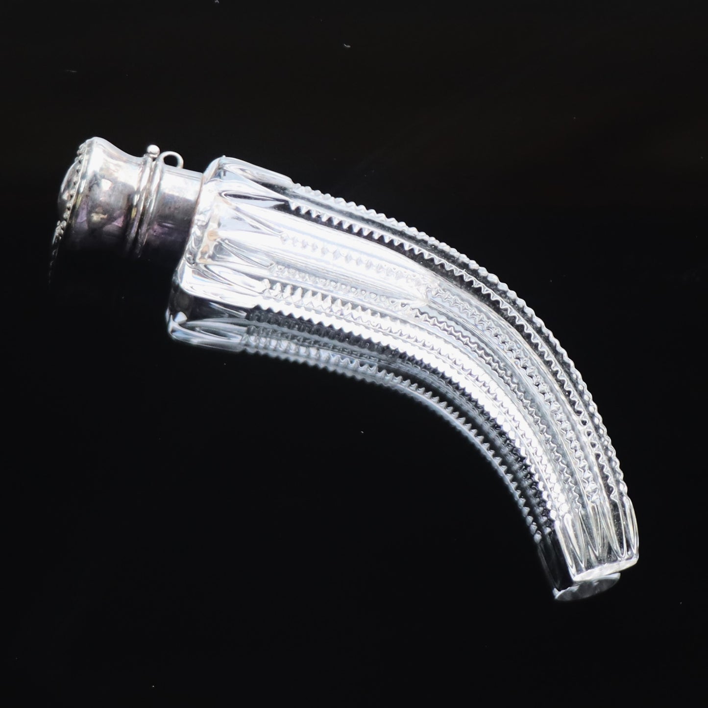 Victorian Cut Crystal Sterling Silver Lay Down Scent Perfume Bottle Flask