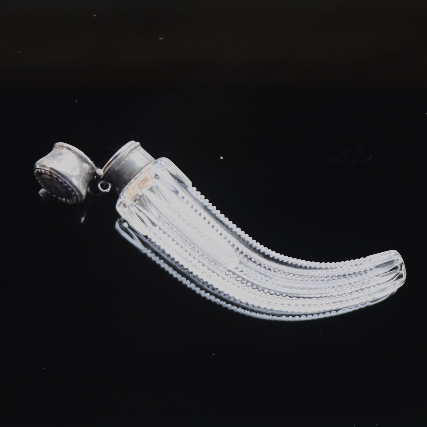 Victorian Cut Crystal Sterling Silver Lay Down Scent Perfume Bottle Flask