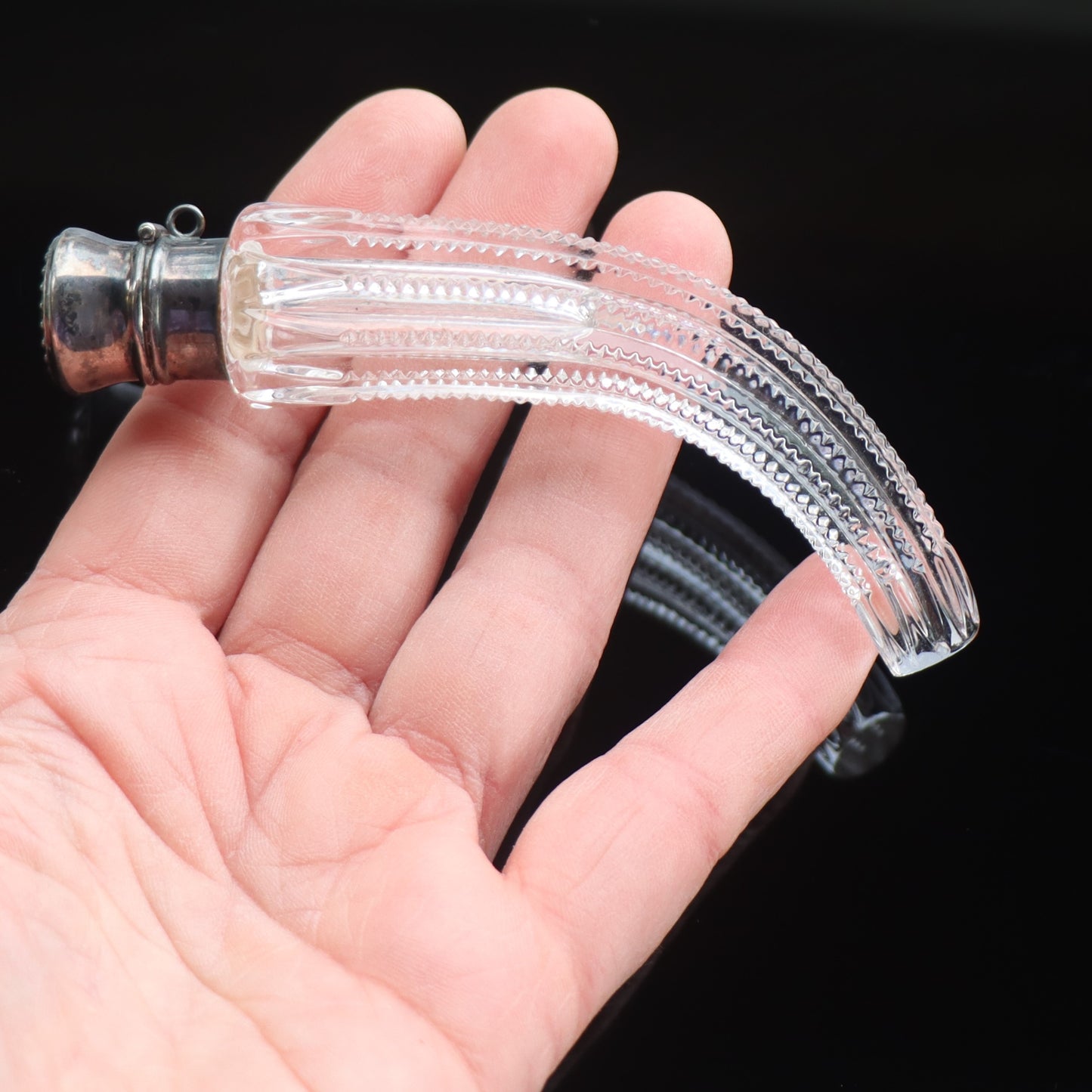 Victorian Cut Crystal Sterling Silver Lay Down Scent Perfume Bottle Flask