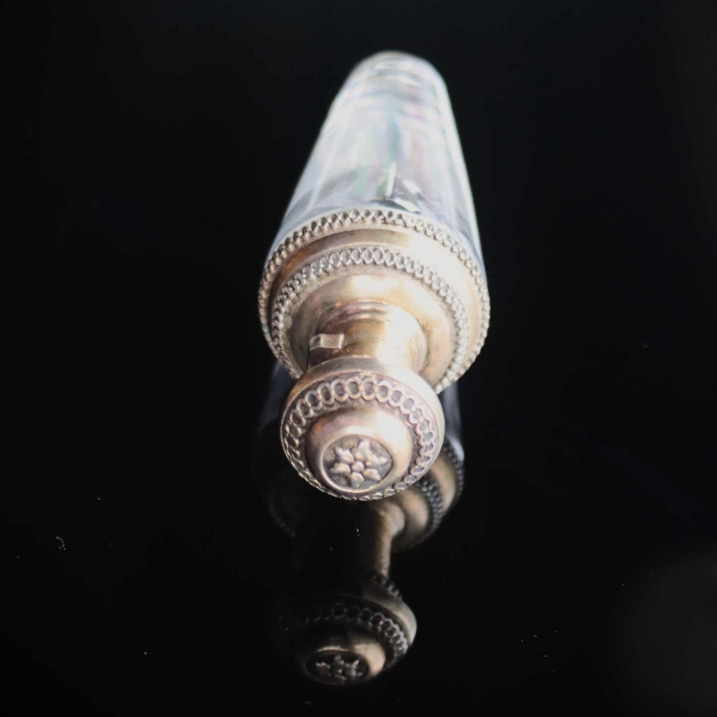 Victorian Etruscan Revival Sterling Gold Vermeil Lie Down Perfume Bottle Flask