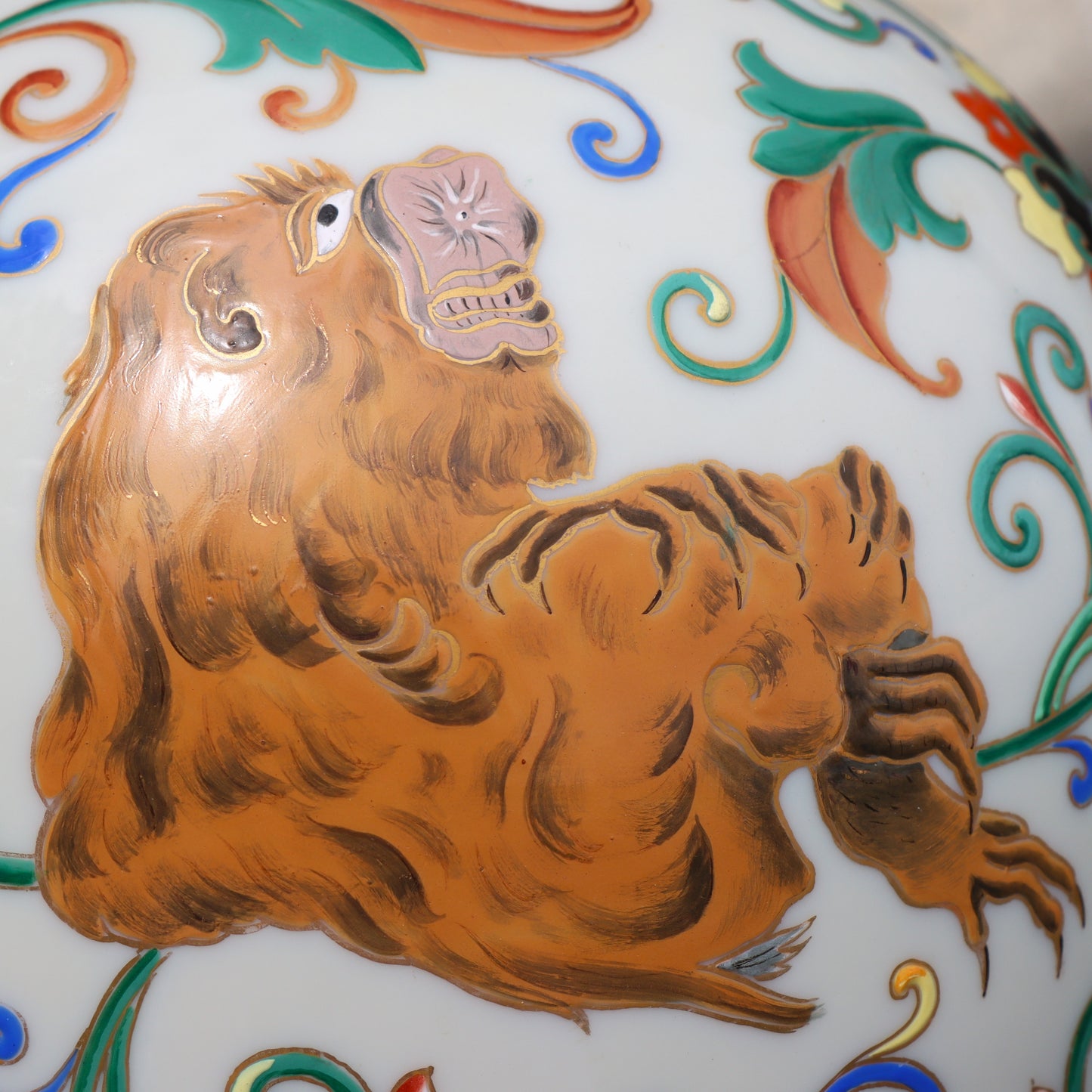 Rare 19thc Bohemian Czechoslovakian Milk Glass Enamel Vase Chinese Buddhist Symbolism 17"