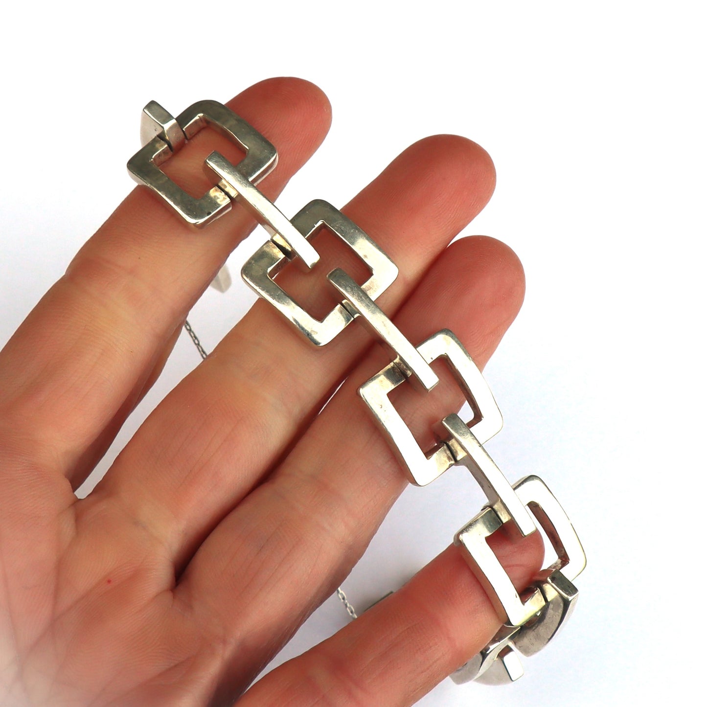 Vintage 20th Century Taxco Sterling Silver Heavy Chunky Link Stacking Bracelet