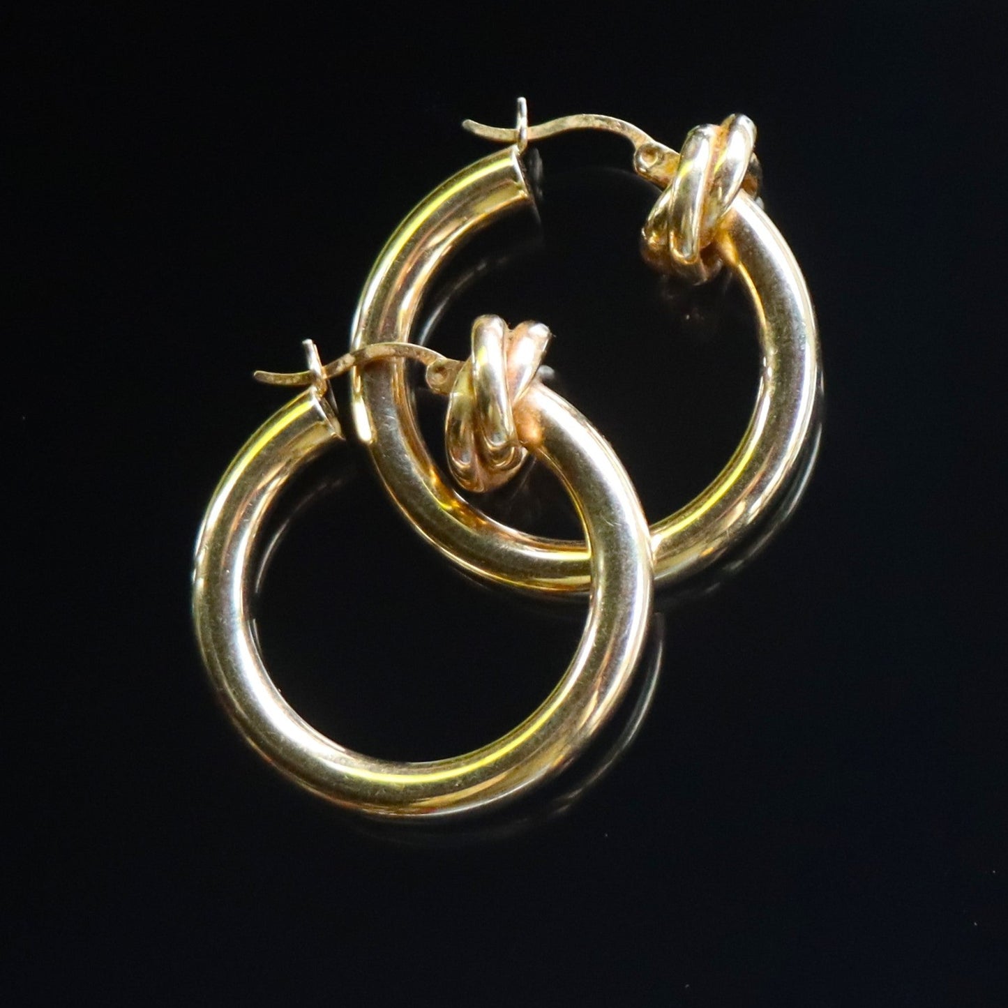Estate 14k Yellow Gold Large Hoop Classic Knot Earrings 5.8gr