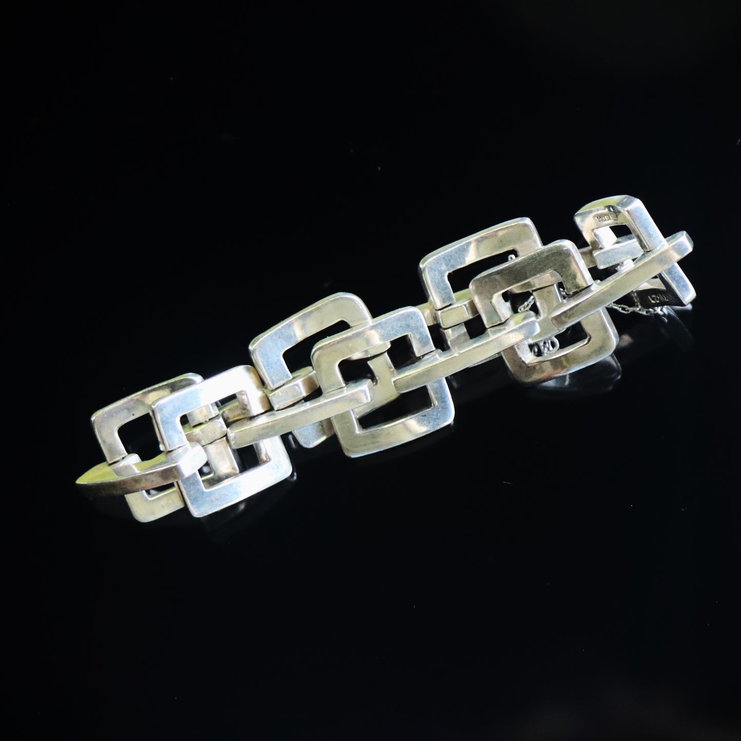 Vintage 20th Century Taxco Sterling Silver Heavy Chunky Link Stacking Bracelet