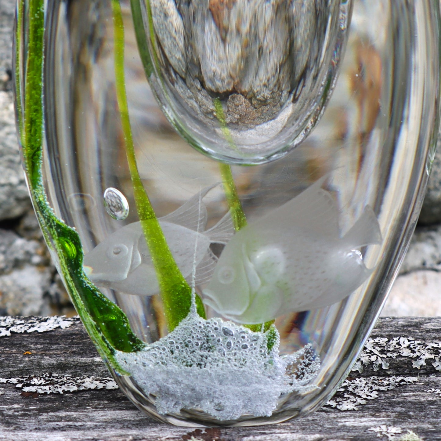 Vintage Mid Century Swedish Modern Art Glass Vase Vicke Lindstrand Seaweed for Kosta Boda