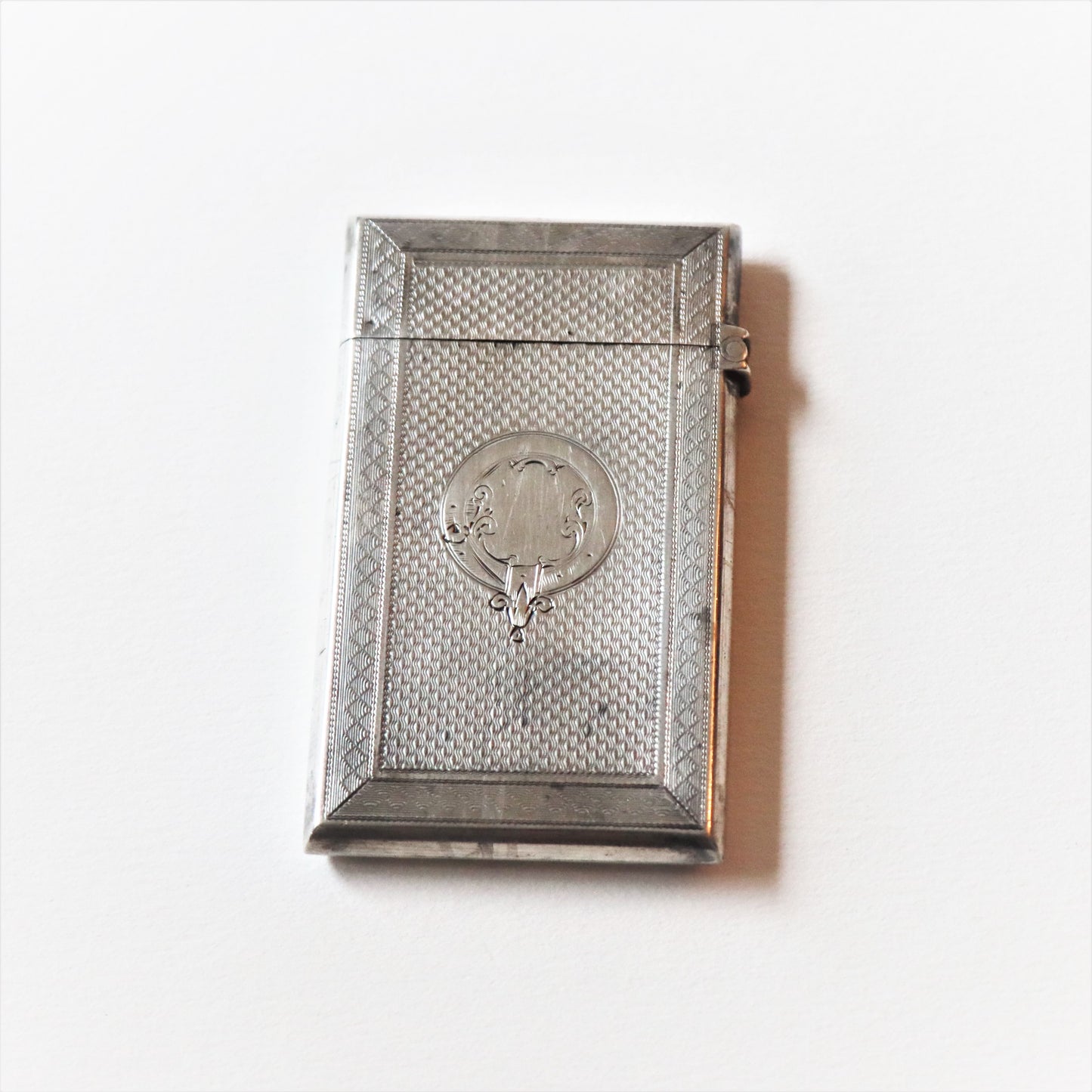 Antique British Victorian Sterling Silver Engine Turned Calling Card Case 1874