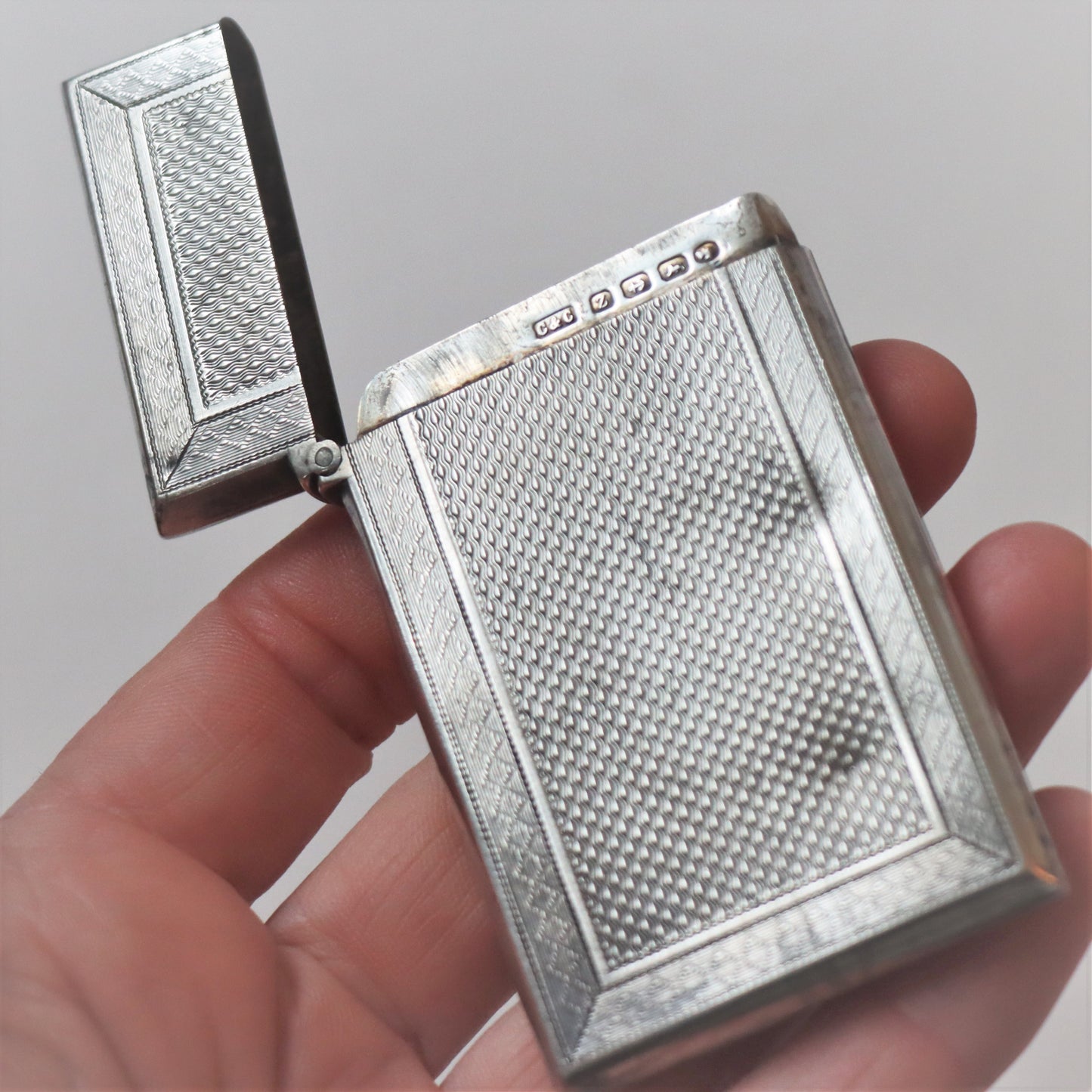 Antique British Victorian Sterling Silver Engine Turned Calling Card Case 1874