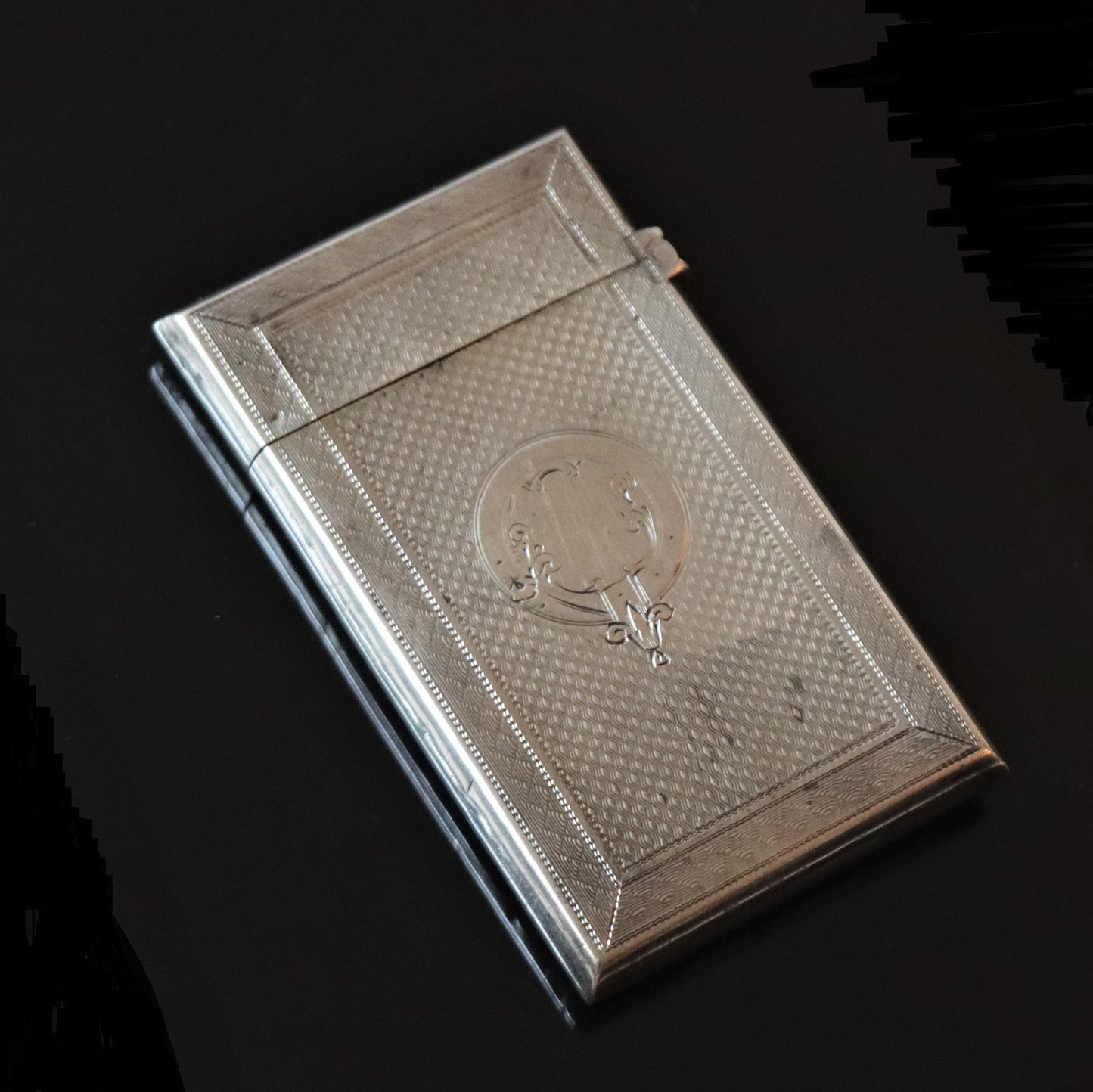 Antique British Victorian Sterling Silver Engine Turned Calling Card Case 1874