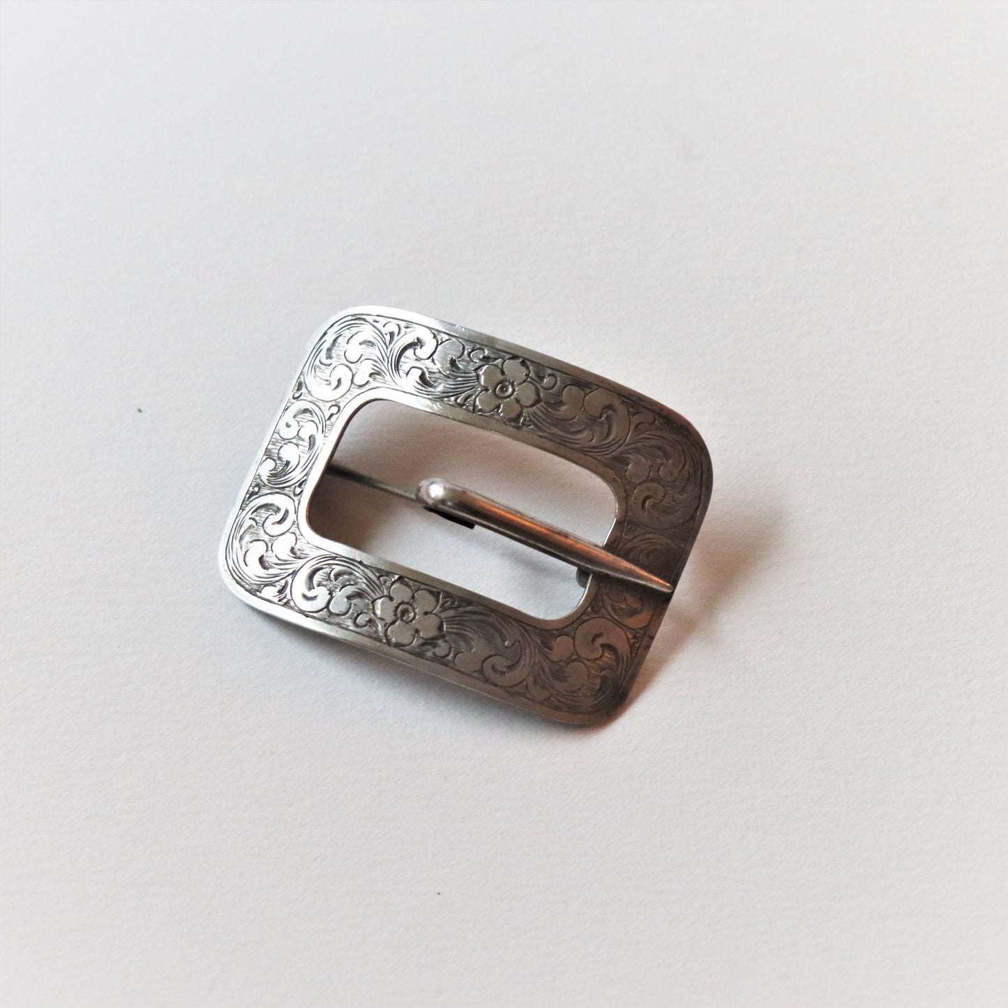Large Art Nouveau Floral Sterling Silver Sash Scarf Buckle Brooch Signed c1910